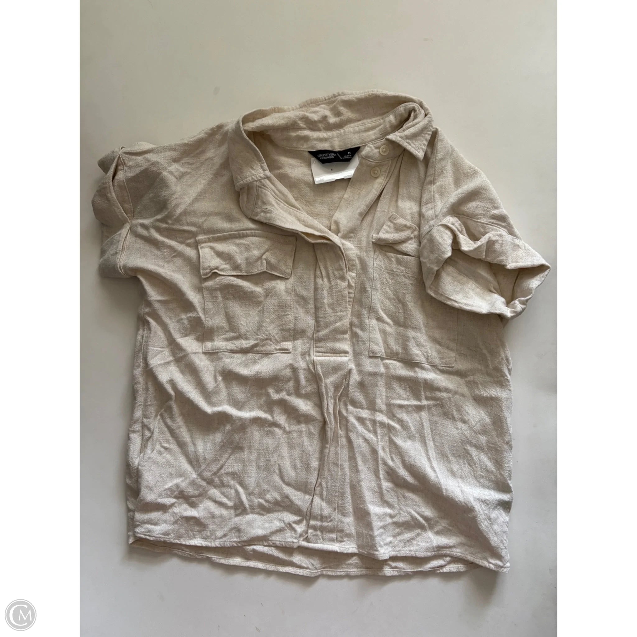 Top Short Sleeve By Simply Vera In Cream, Size: M - Image 1