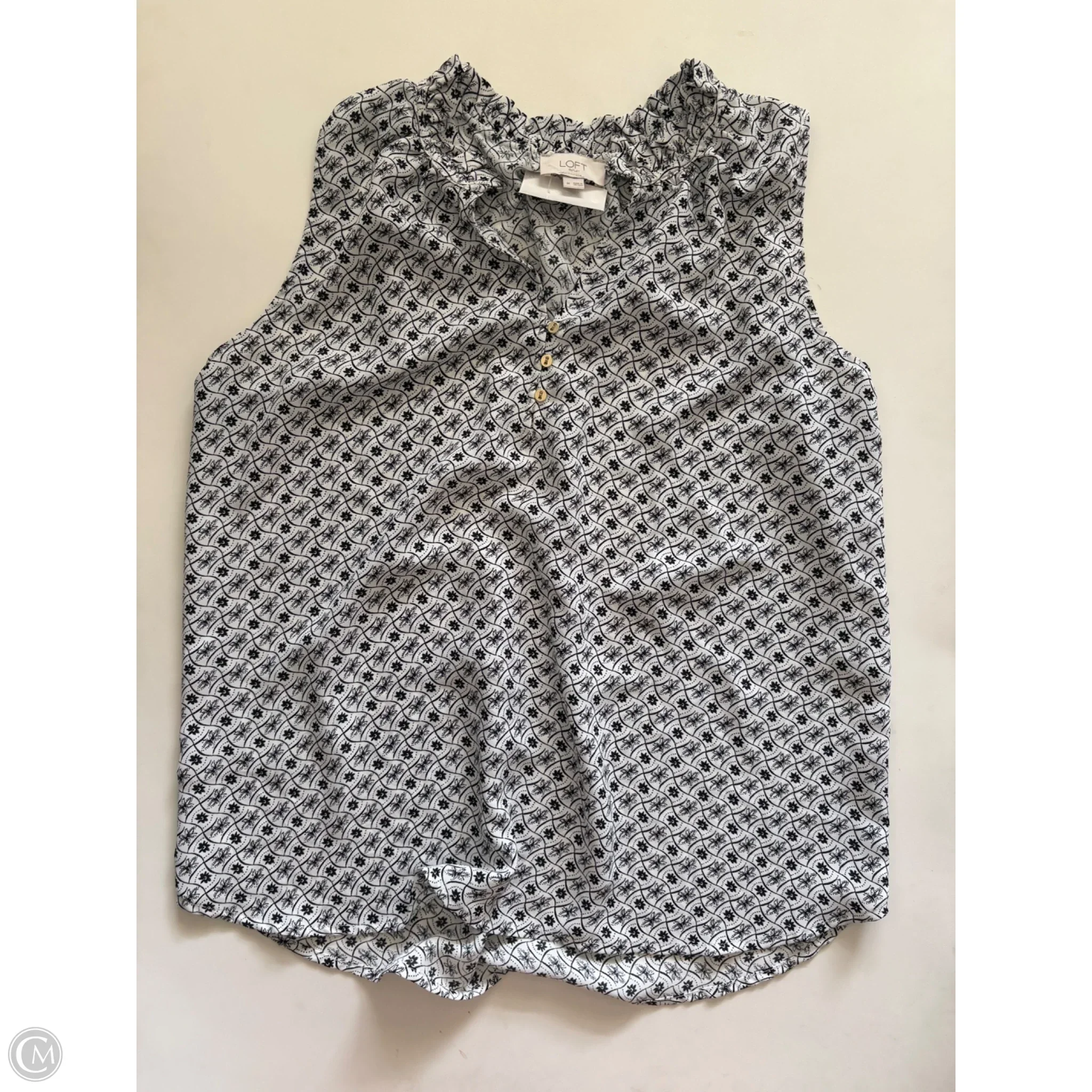 Blouse Sleeveless By Loft In Black & White, Size: M - Image 1