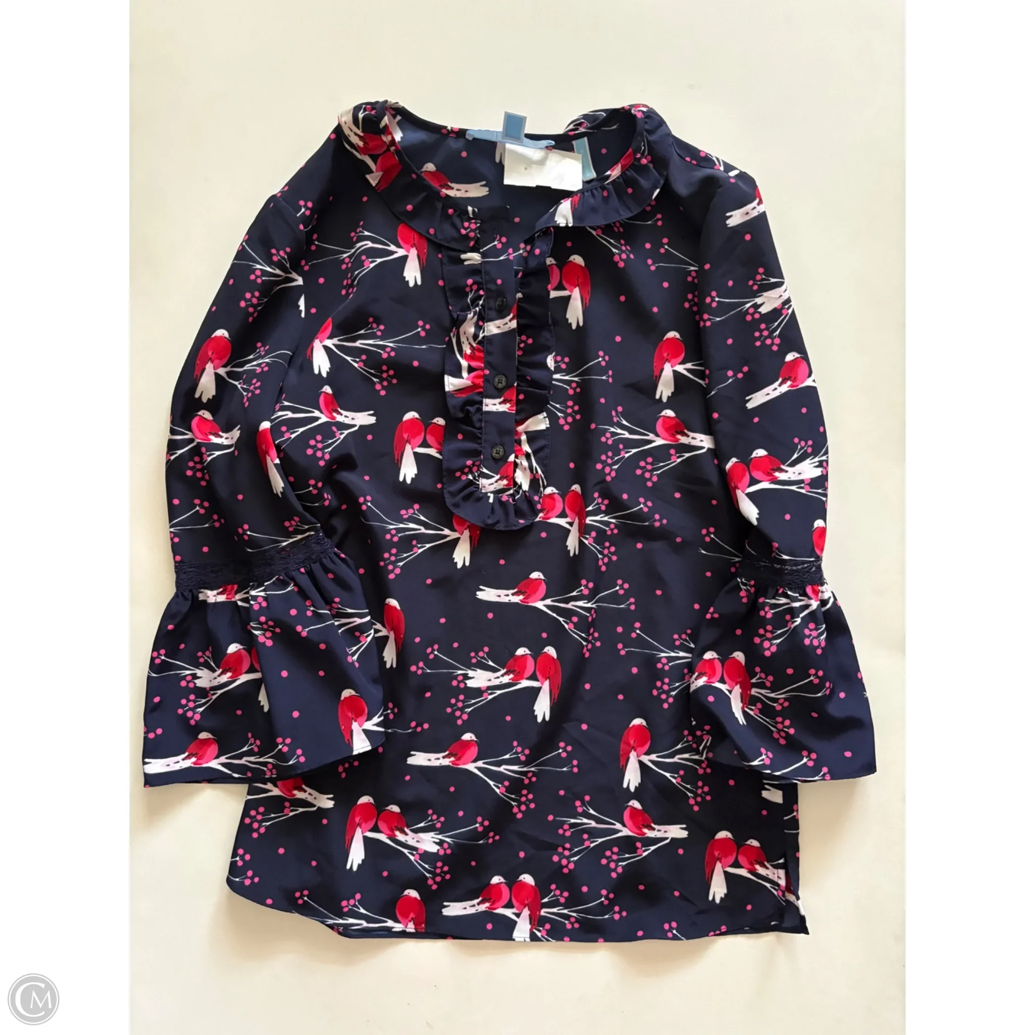Blouse Long Sleeve By Draper James In Navy, Size: 6 - Image 1