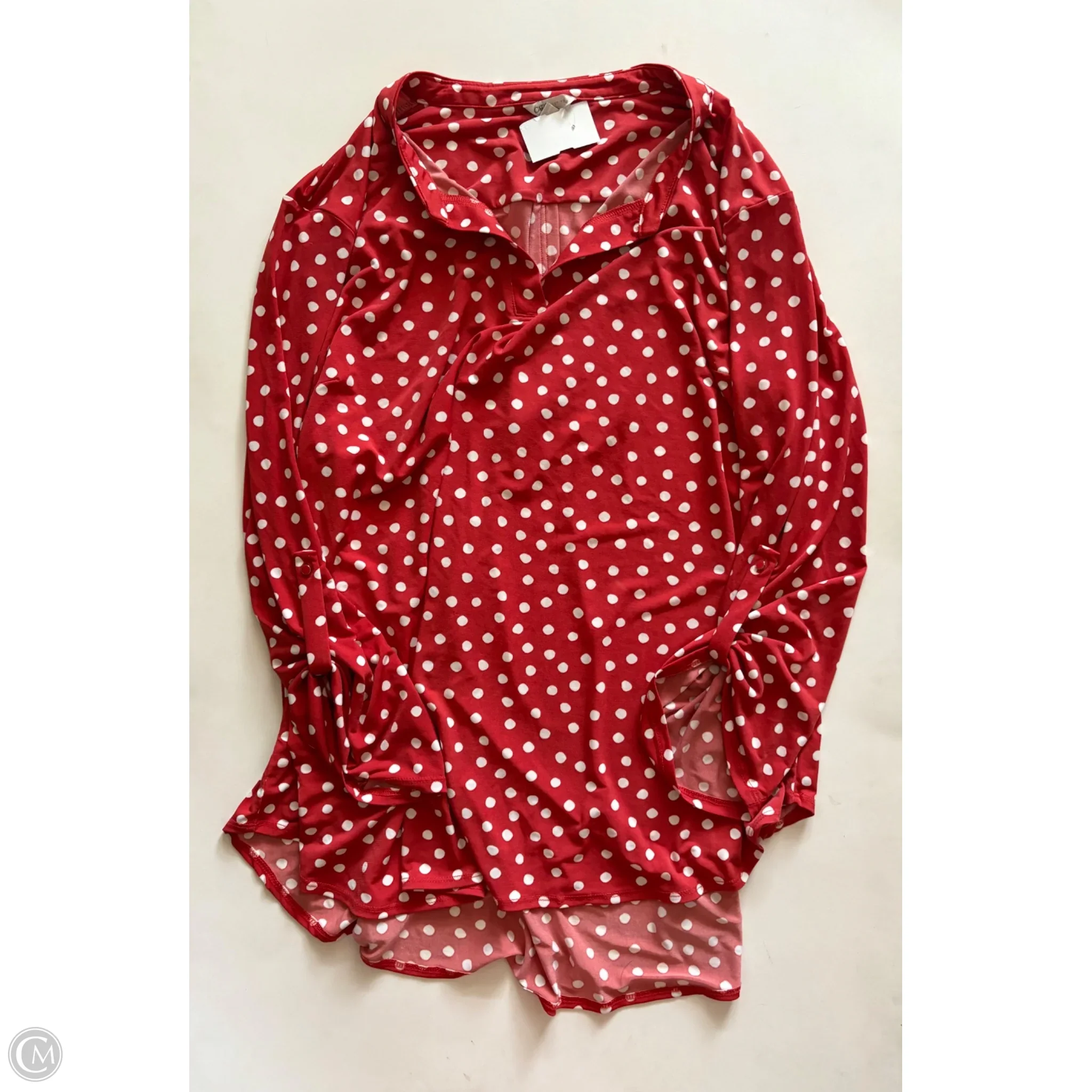 Blouse Long Sleeve By Cato In Polkadot Pattern, Size: 3x - Image 1