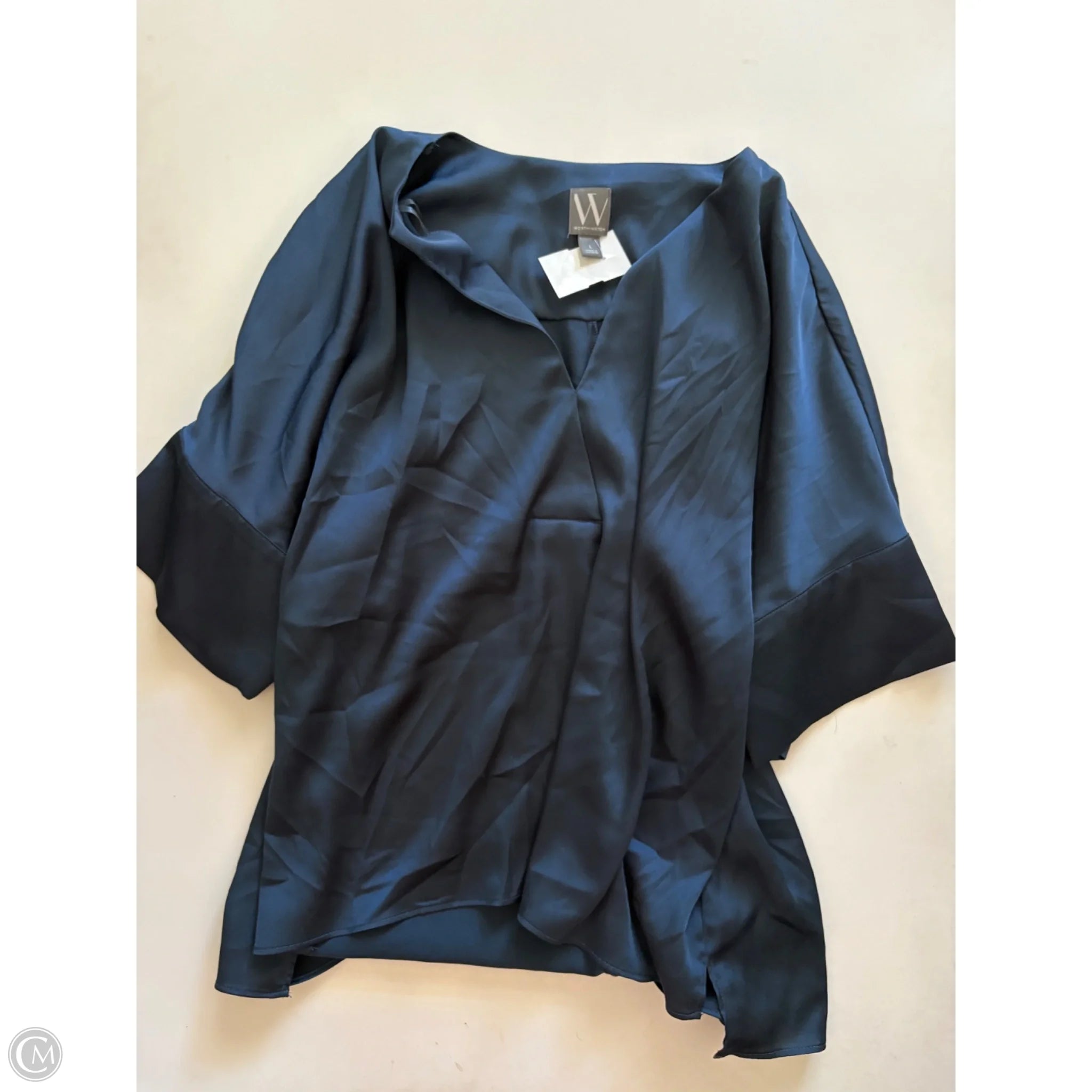 Blouse Short Sleeve By Worthington In Navy, Size: L - Image 1