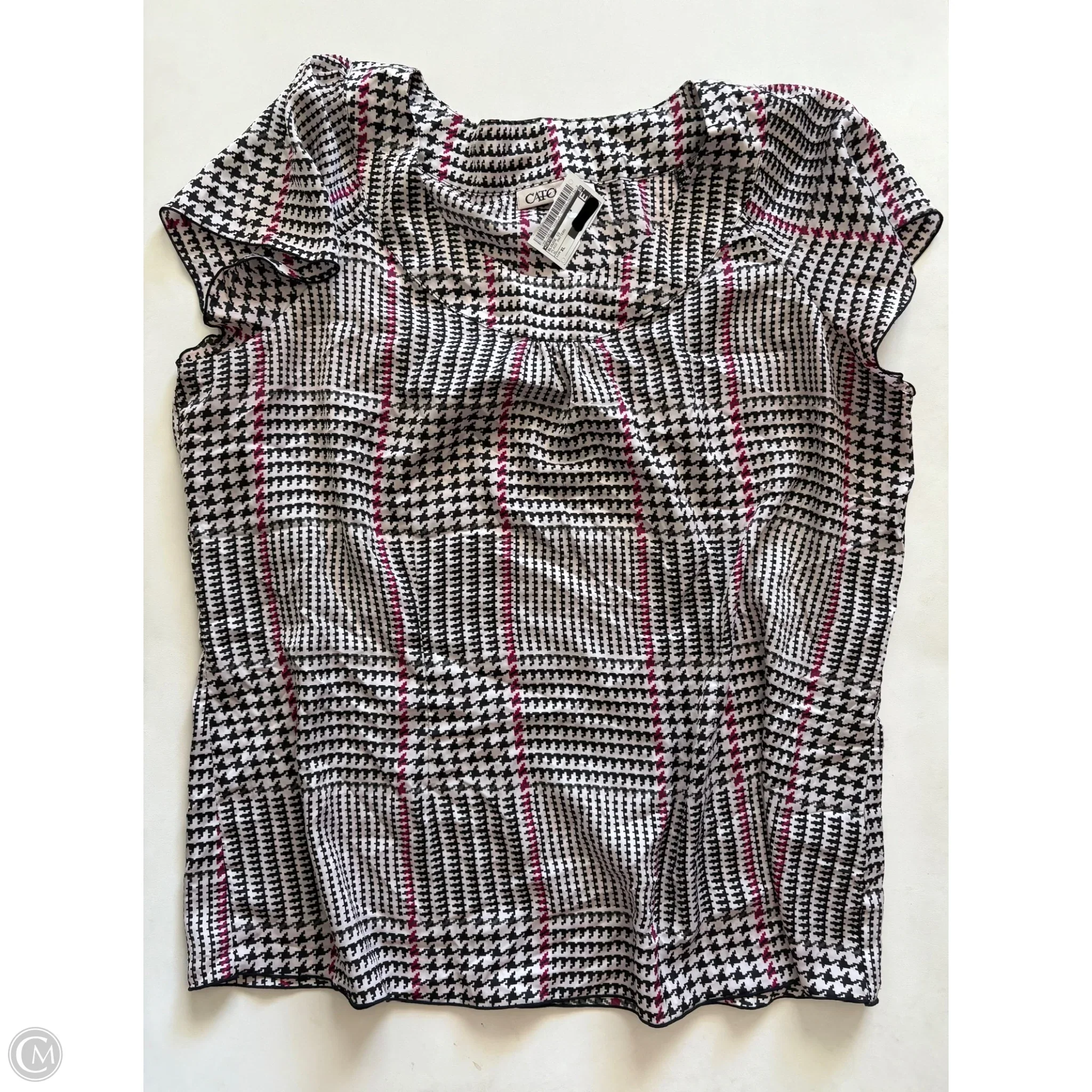 Blouse Short Sleeve By Cato In Plaid Pattern, Size: Xl - Image 1