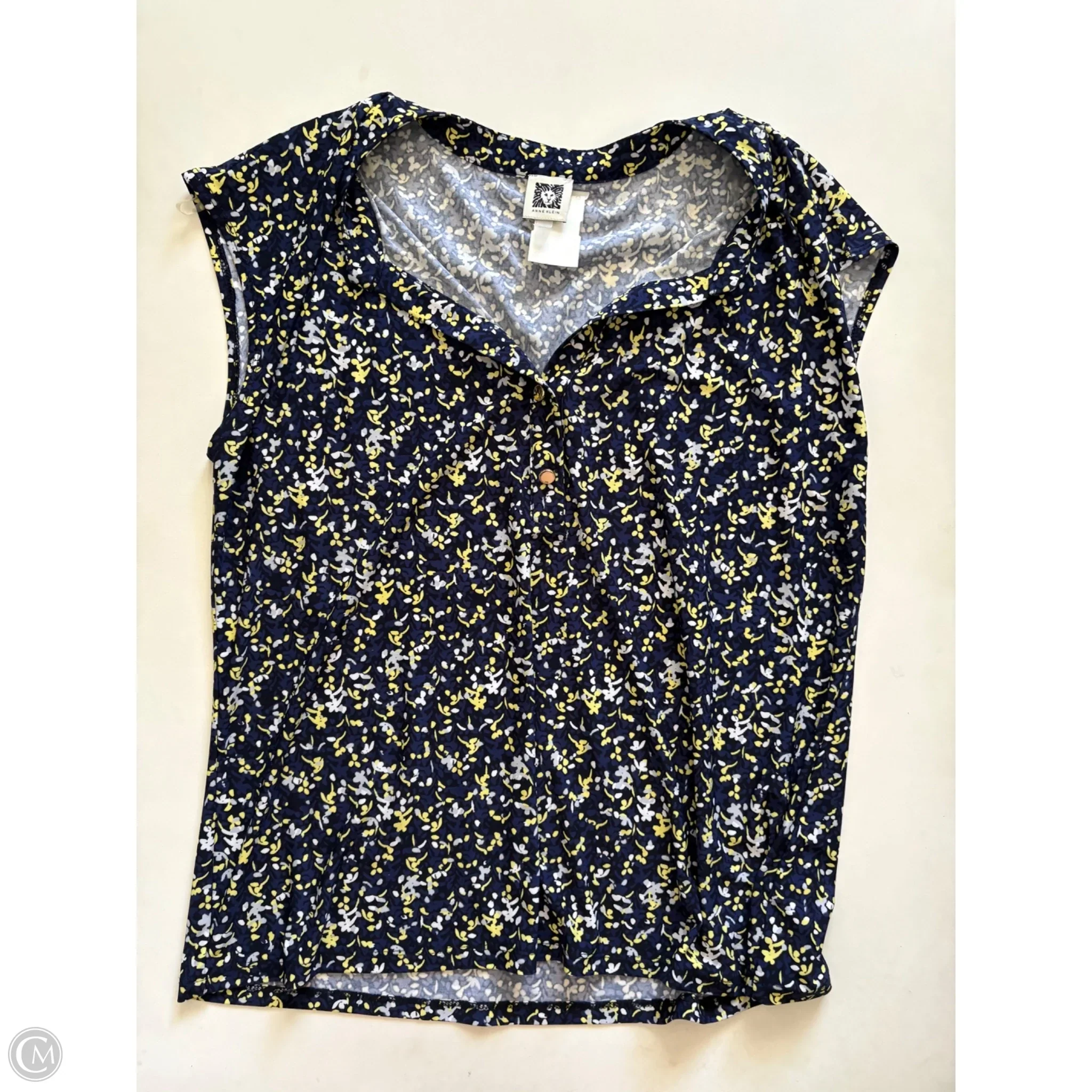 Blouse Short Sleeve By Anne Klein In Navy, Size: L - Image 1