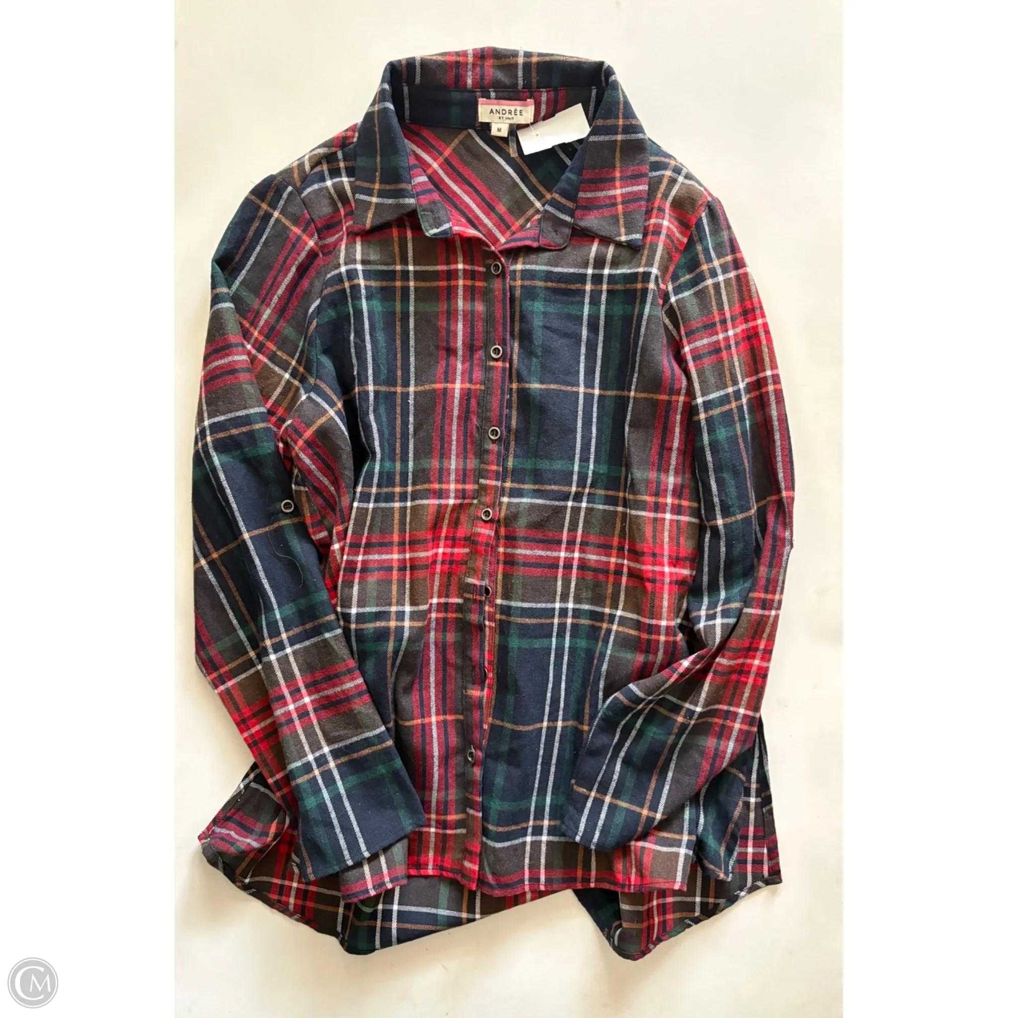 Top Long Sleeve By Andree By Unit In Plaid Pattern, Size: M - Image 1