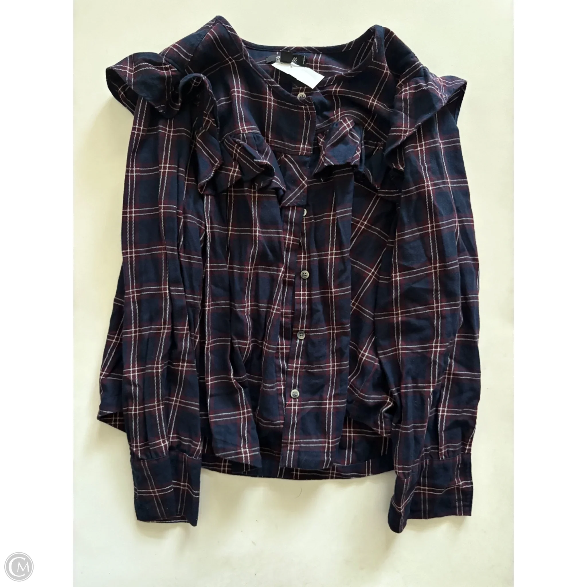 Top Long Sleeve By Madewell In Plaid Pattern, Size: L - Image 1