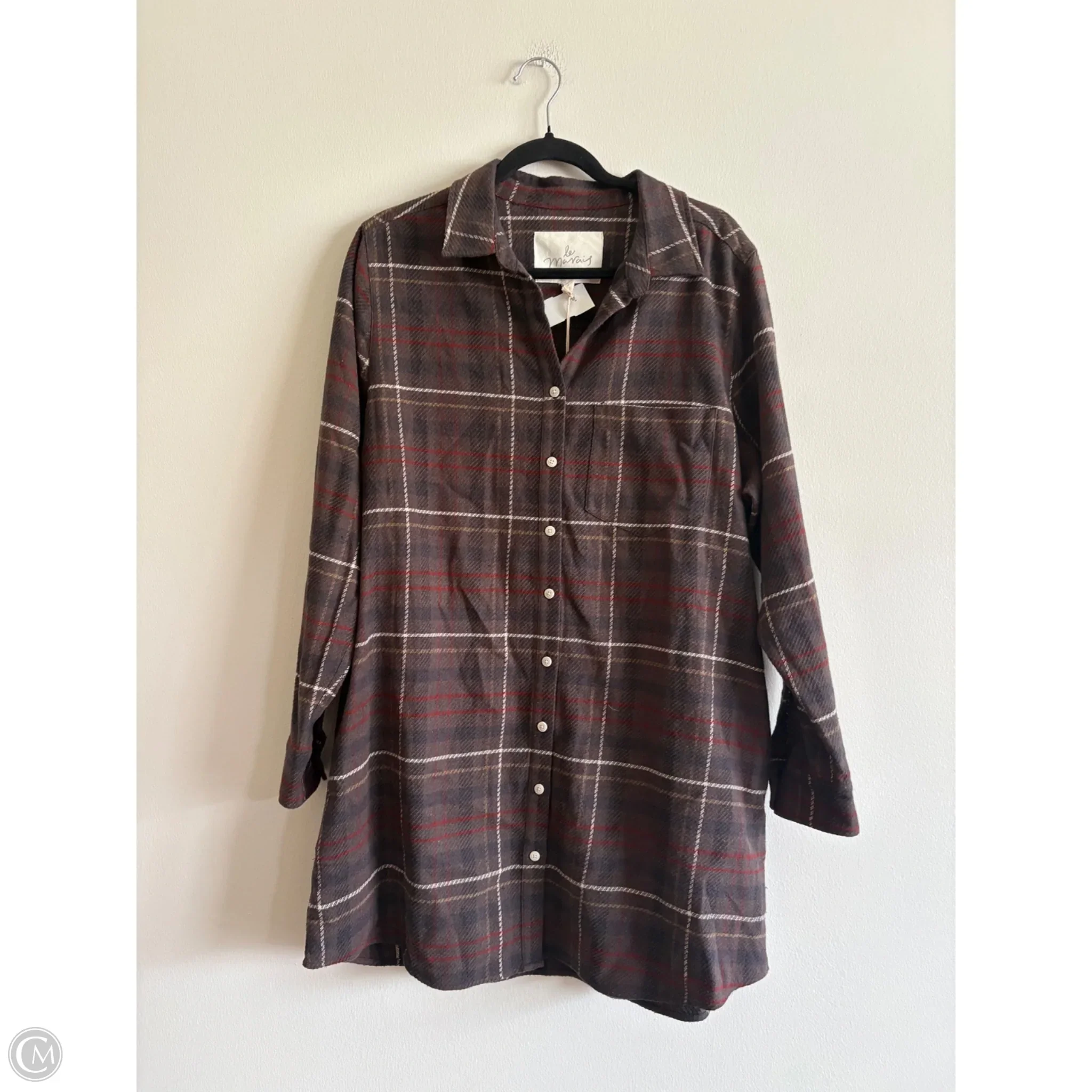 Top Long Sleeve By mavaij In Plaid Pattern, Size: L - Image 1