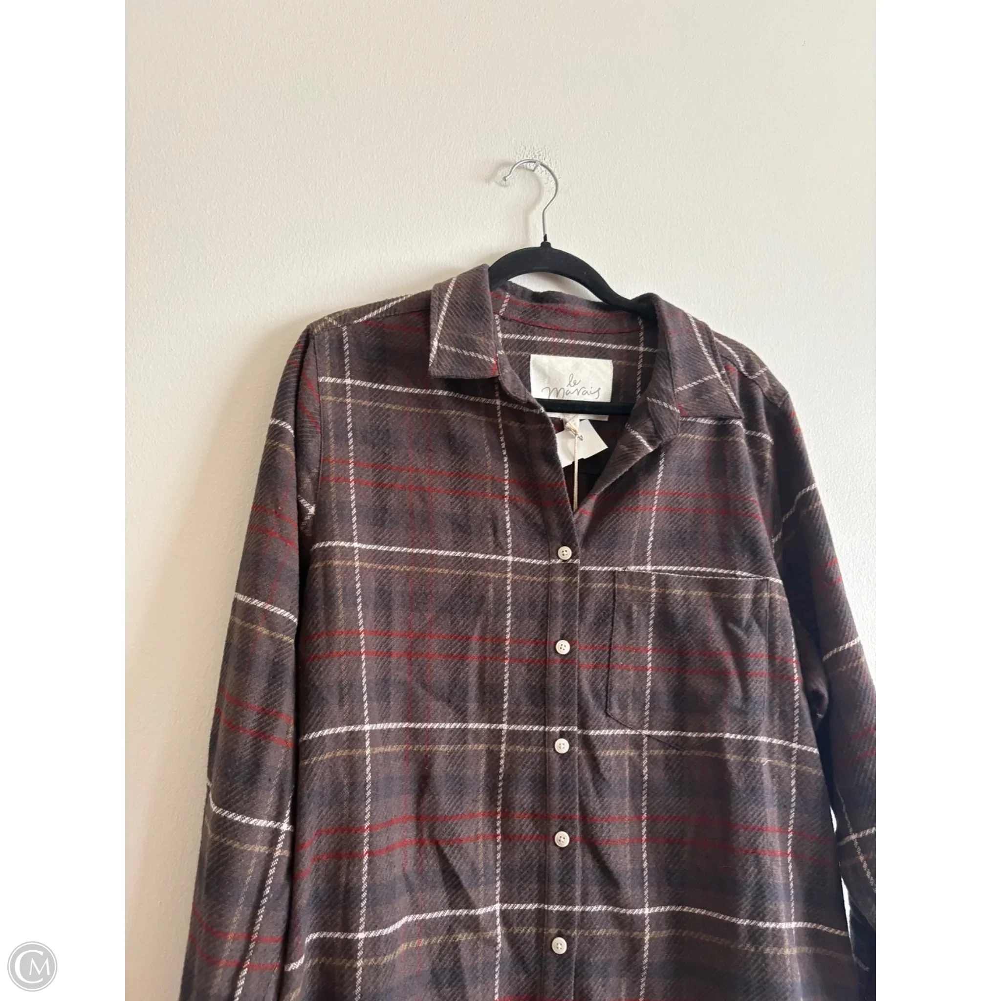 Top Long Sleeve By mavaij In Plaid Pattern, Size: L - Image 3