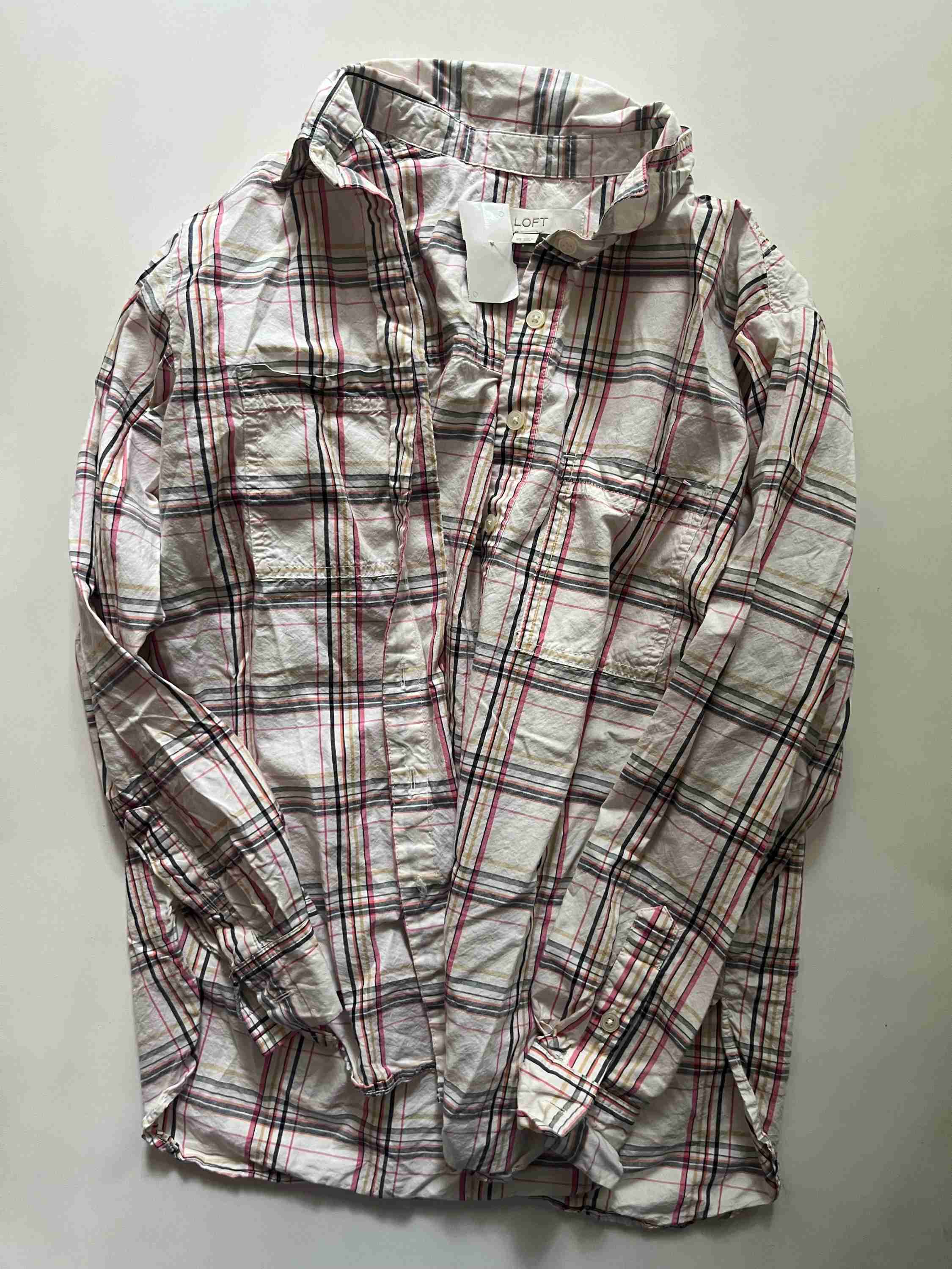 Plaid Blouse Long Sleeve Loft, Size Xs - Image 1