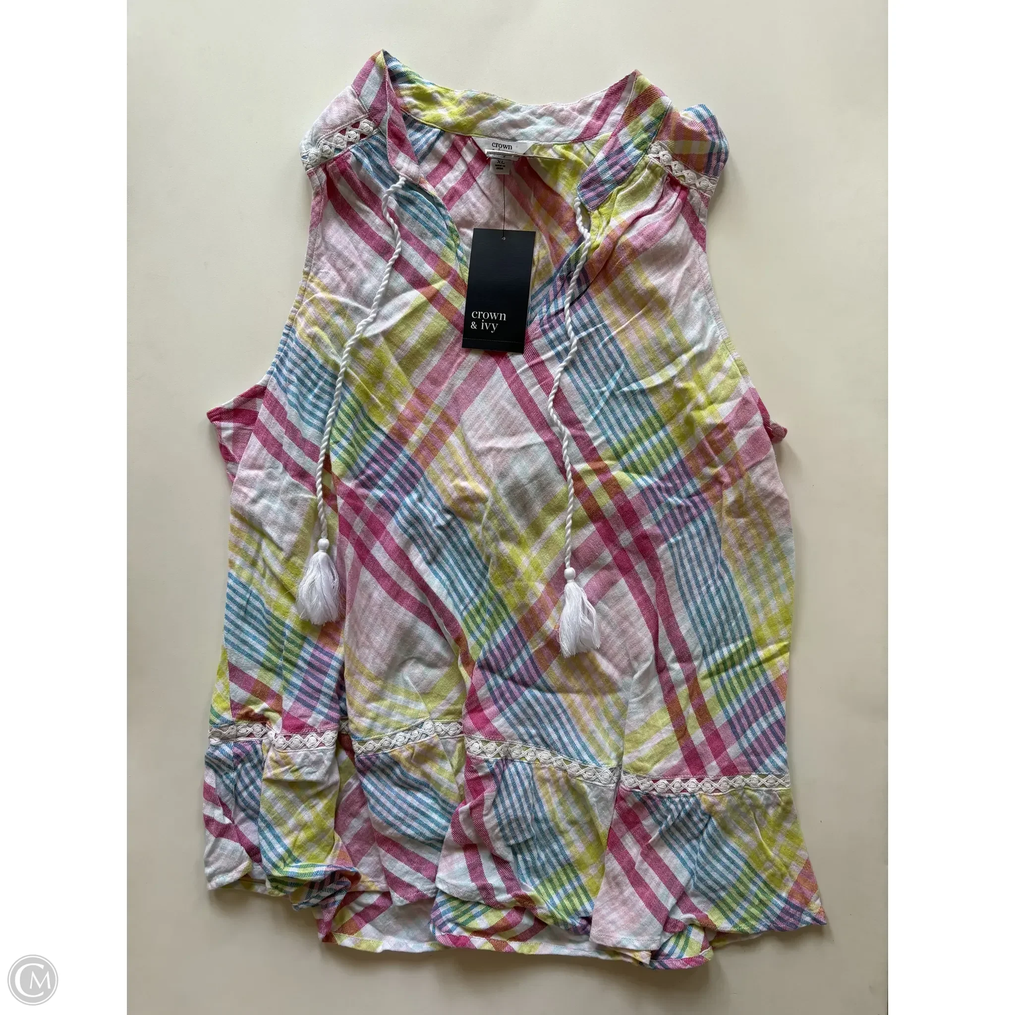 Blouse Sleeveless By Crown And Ivy In Plaid Pattern, Size: Xl - Image 1