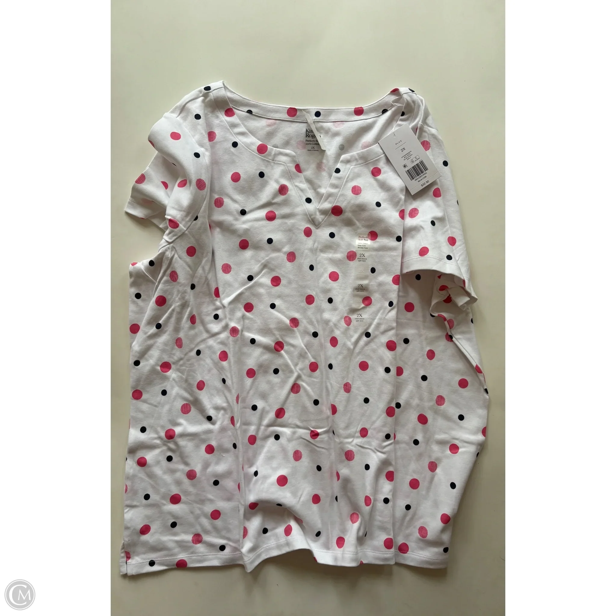Blouse Short Sleeve By Kim Rogers In Polkadot Pattern, Size: 2x - Image 1