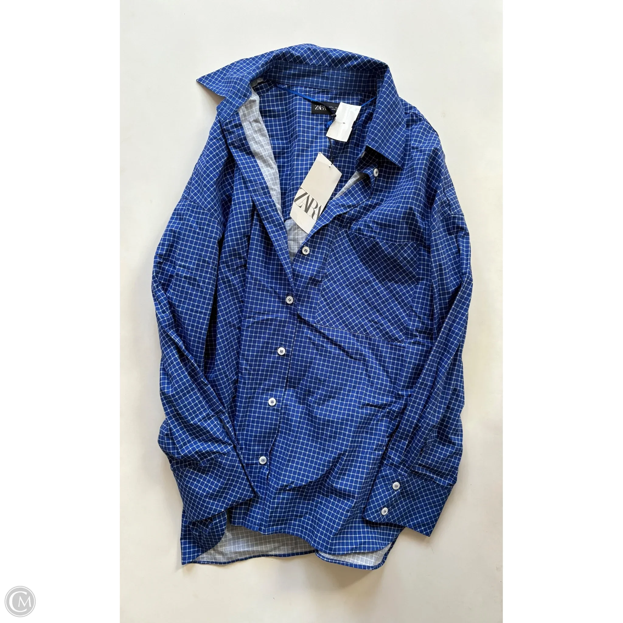 Blouse Long Sleeve By Zara In Blue, Size: L - Image 1