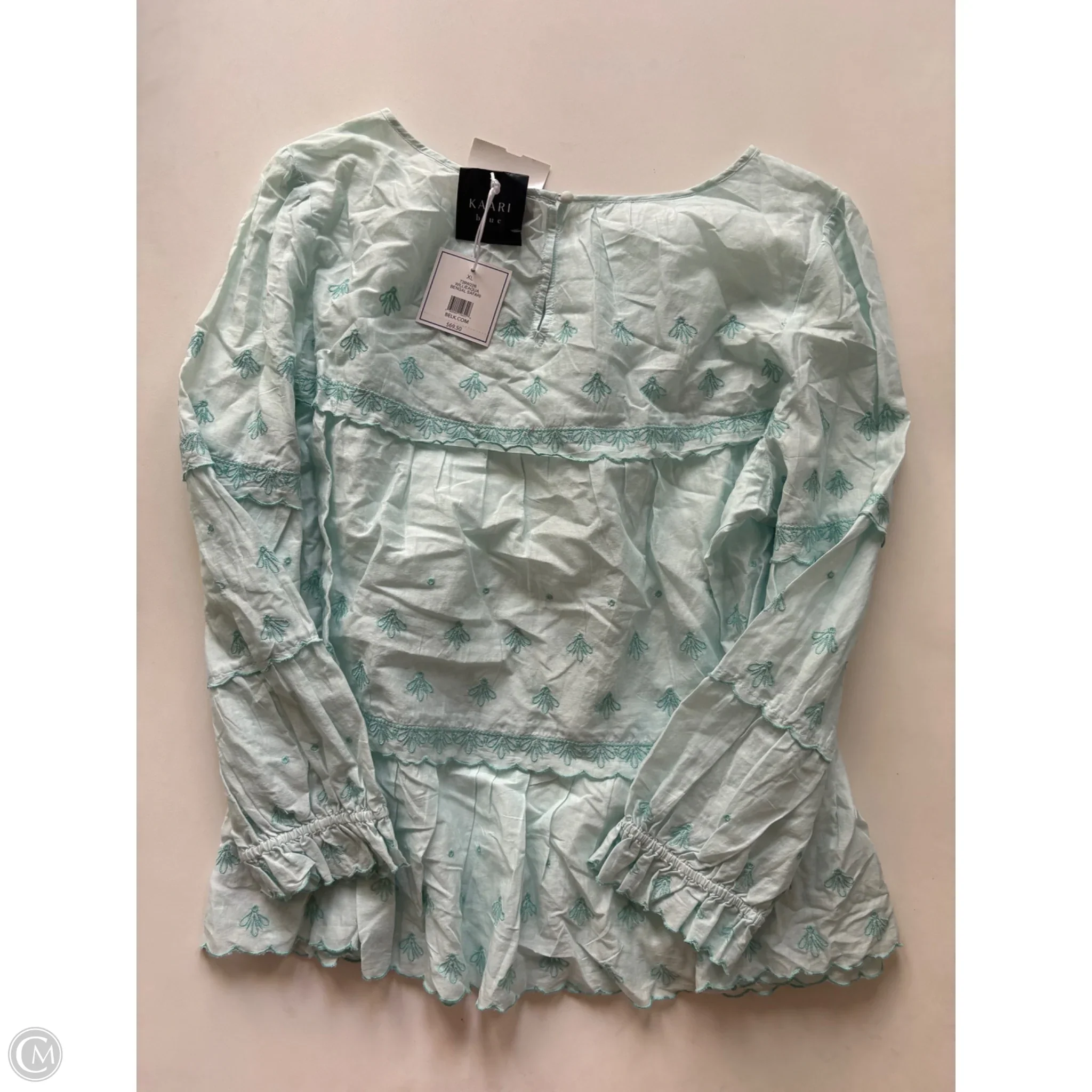 Blouse Long Sleeve By Kaari Blue In Blue, Size: Xl - Image 2