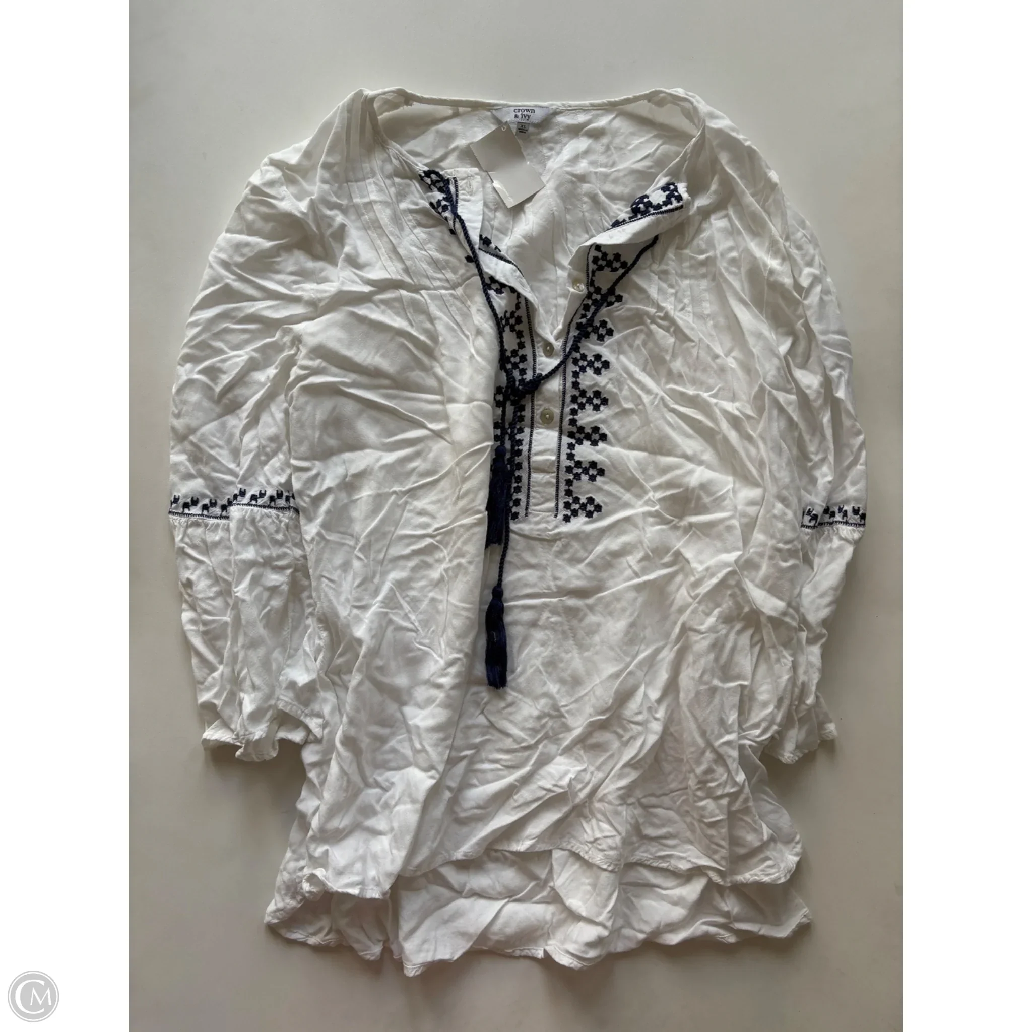 Blouse Long Sleeve By Crown And Ivy In White, Size: Xl - Image 1