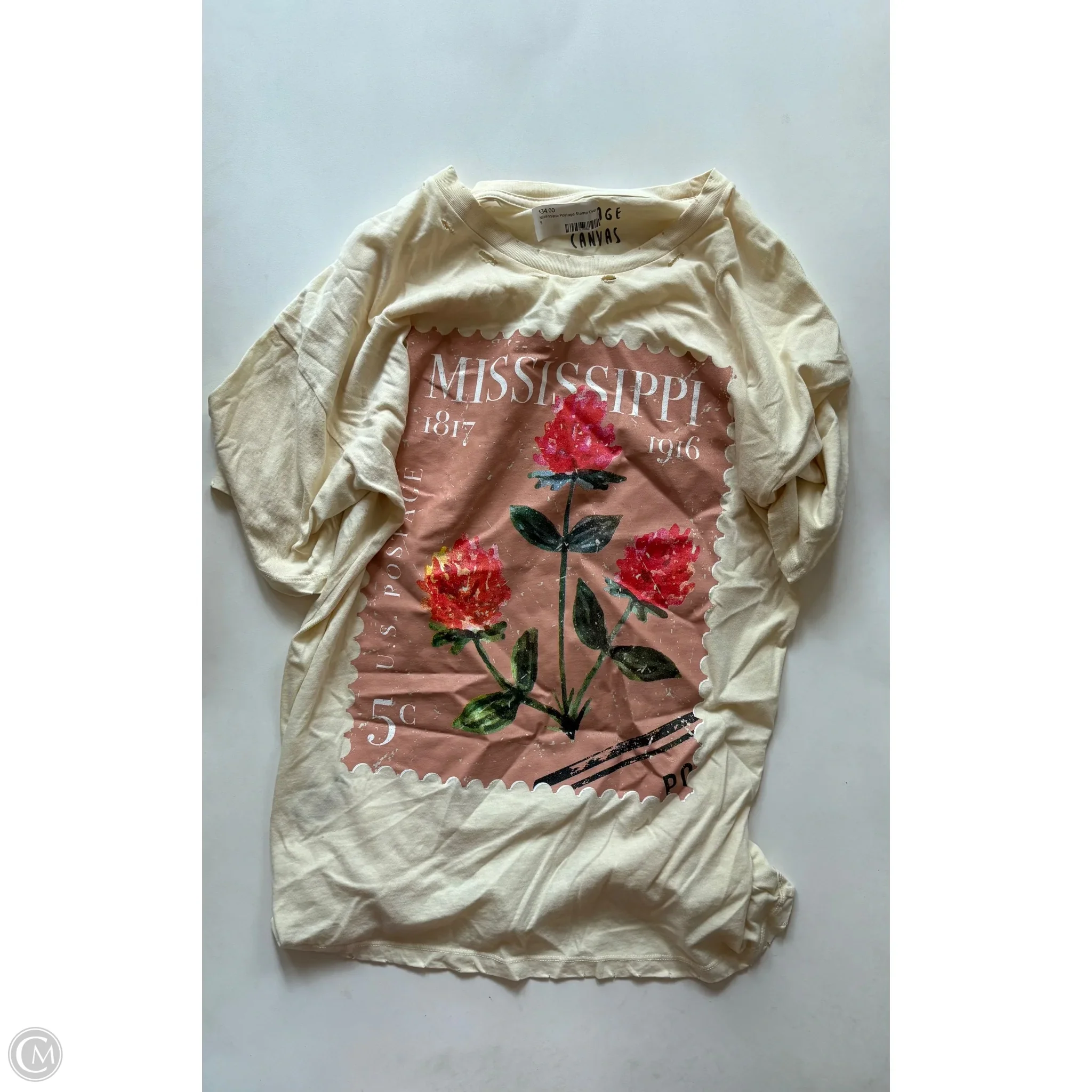 Blouse Short Sleeve By Cmc In Cream, Size: S - Image 1