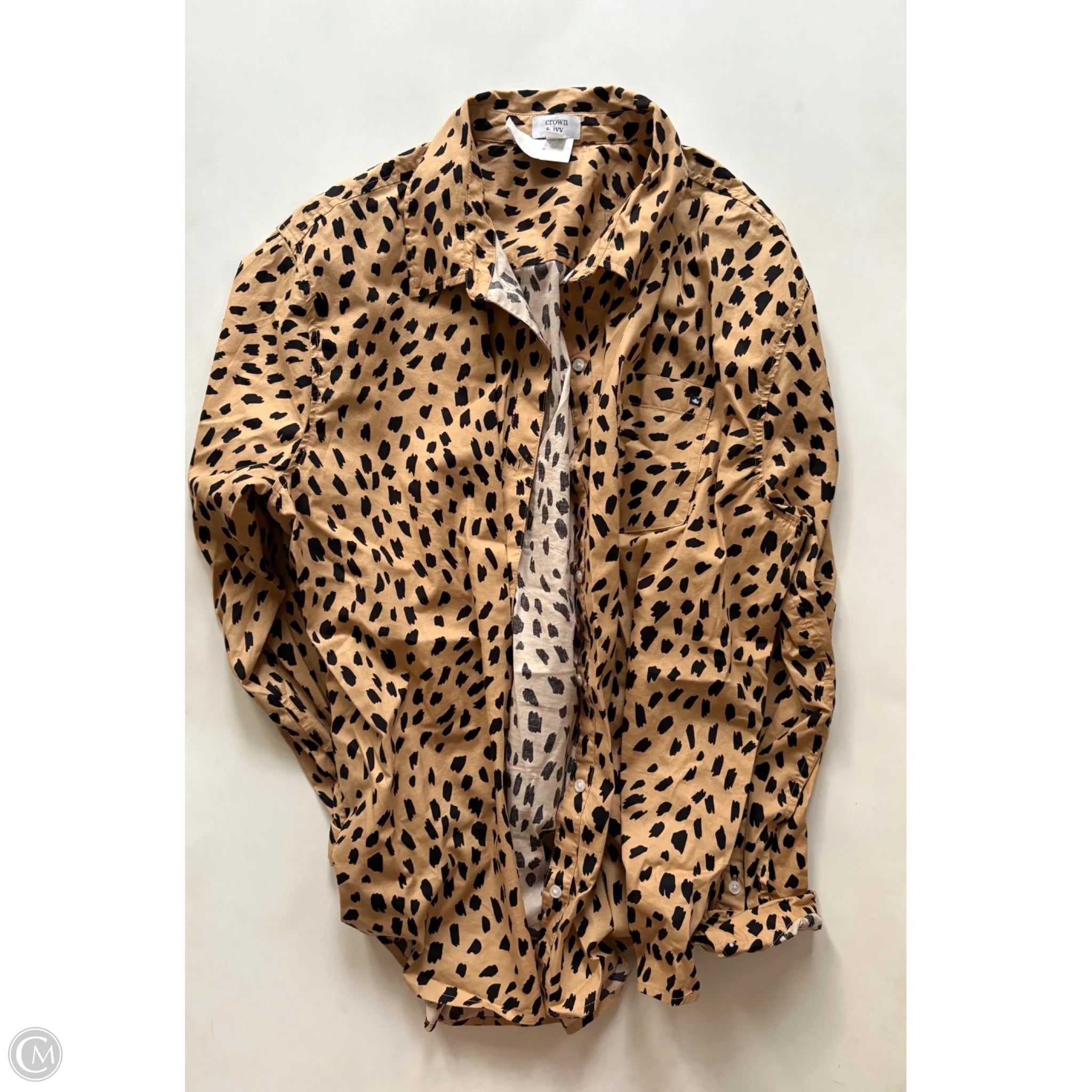 Blouse Long Sleeve By Crown And Ivy In Leopard Print, Size: Xl - Image 1