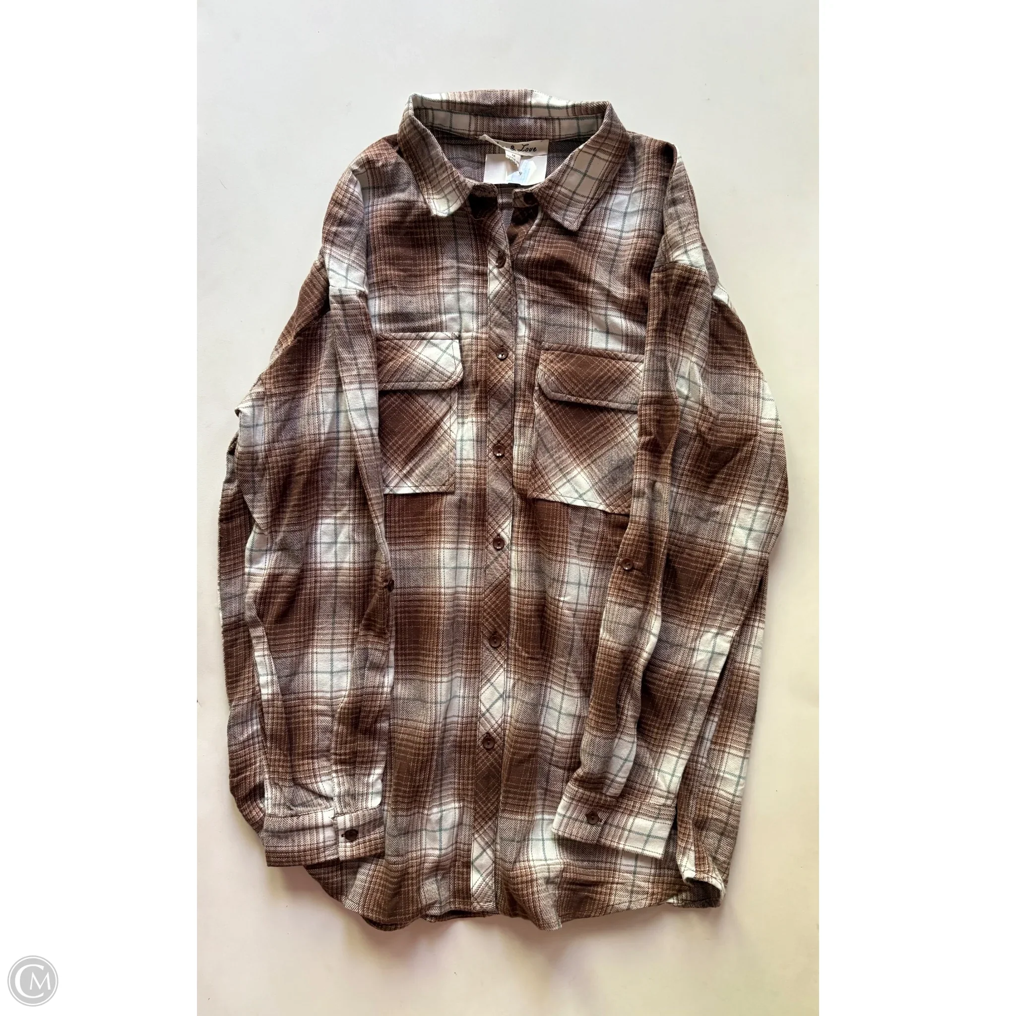 Blouse Long Sleeve By vine and love In Plaid Pattern, Size: S - Image 1