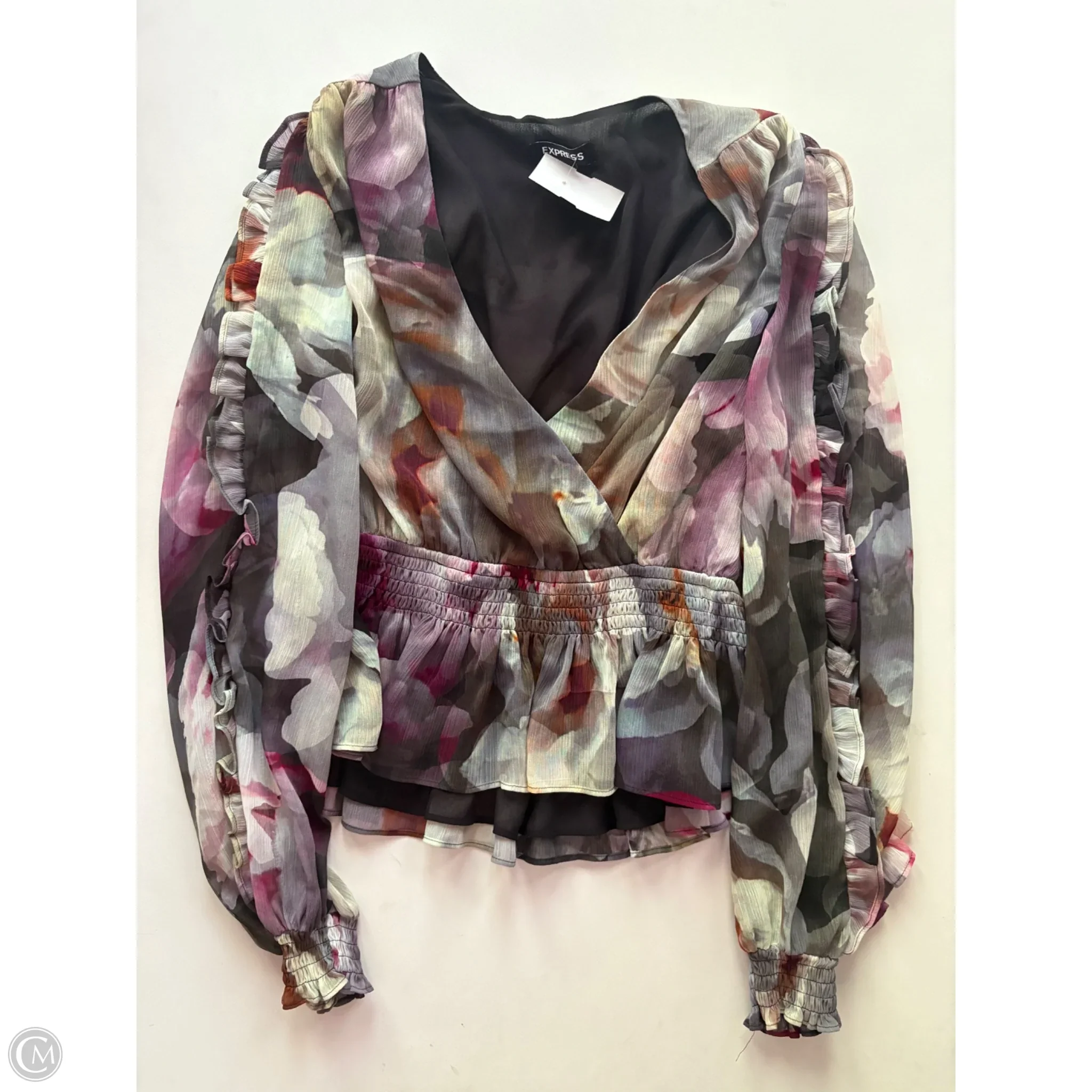 Blouse Long Sleeve By Express In Floral Print, Size: Xs - Image 1