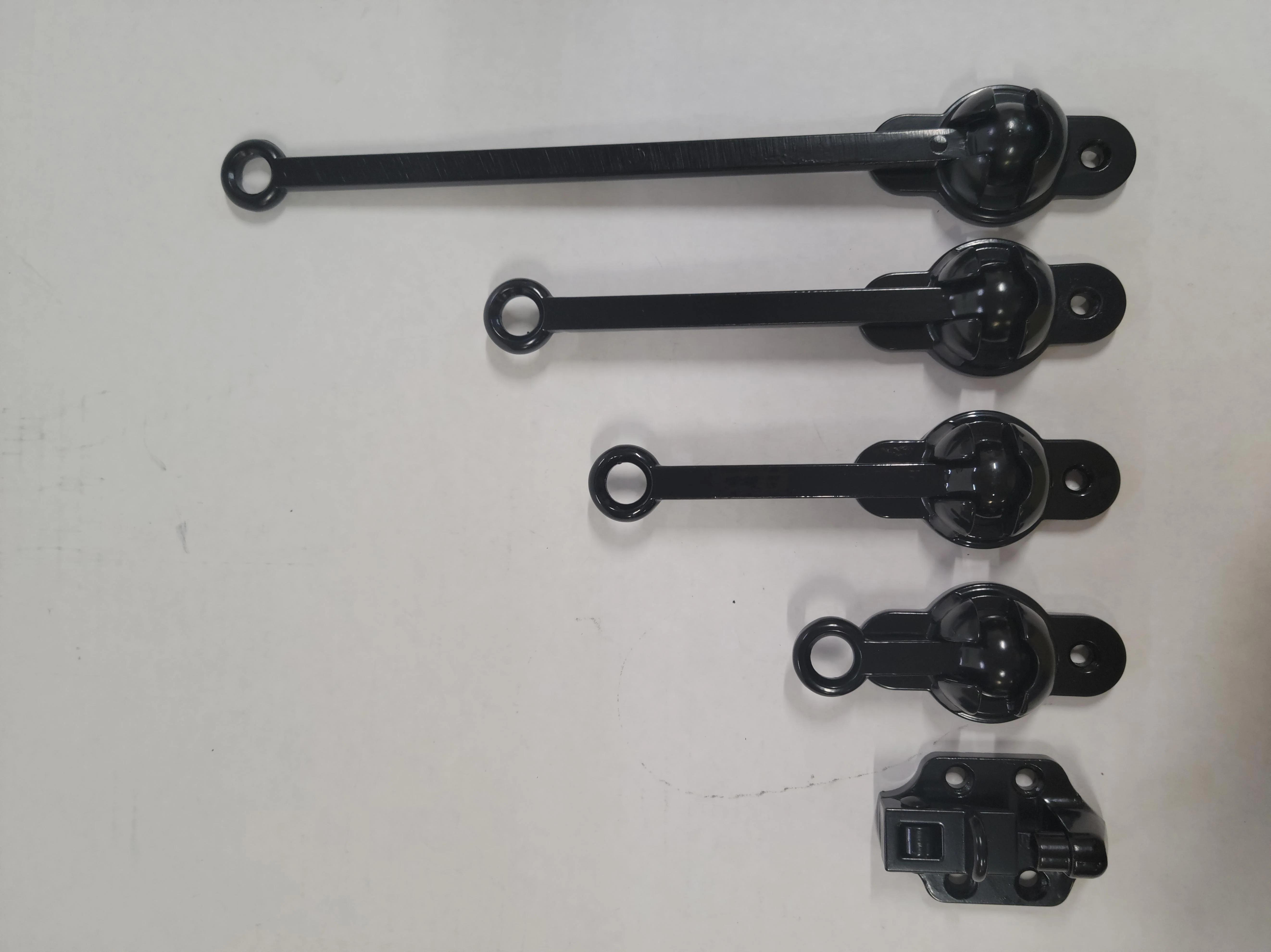 Ball & Socket Aluminum Door Hold Back-- in 4 sizes WITH BLACK E-COAT - Image 1