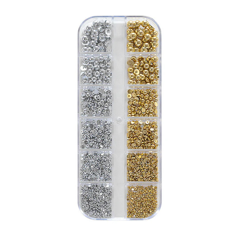 3D Pearl Beads Nail Charms (12 Grid Set) – Gold & Silver