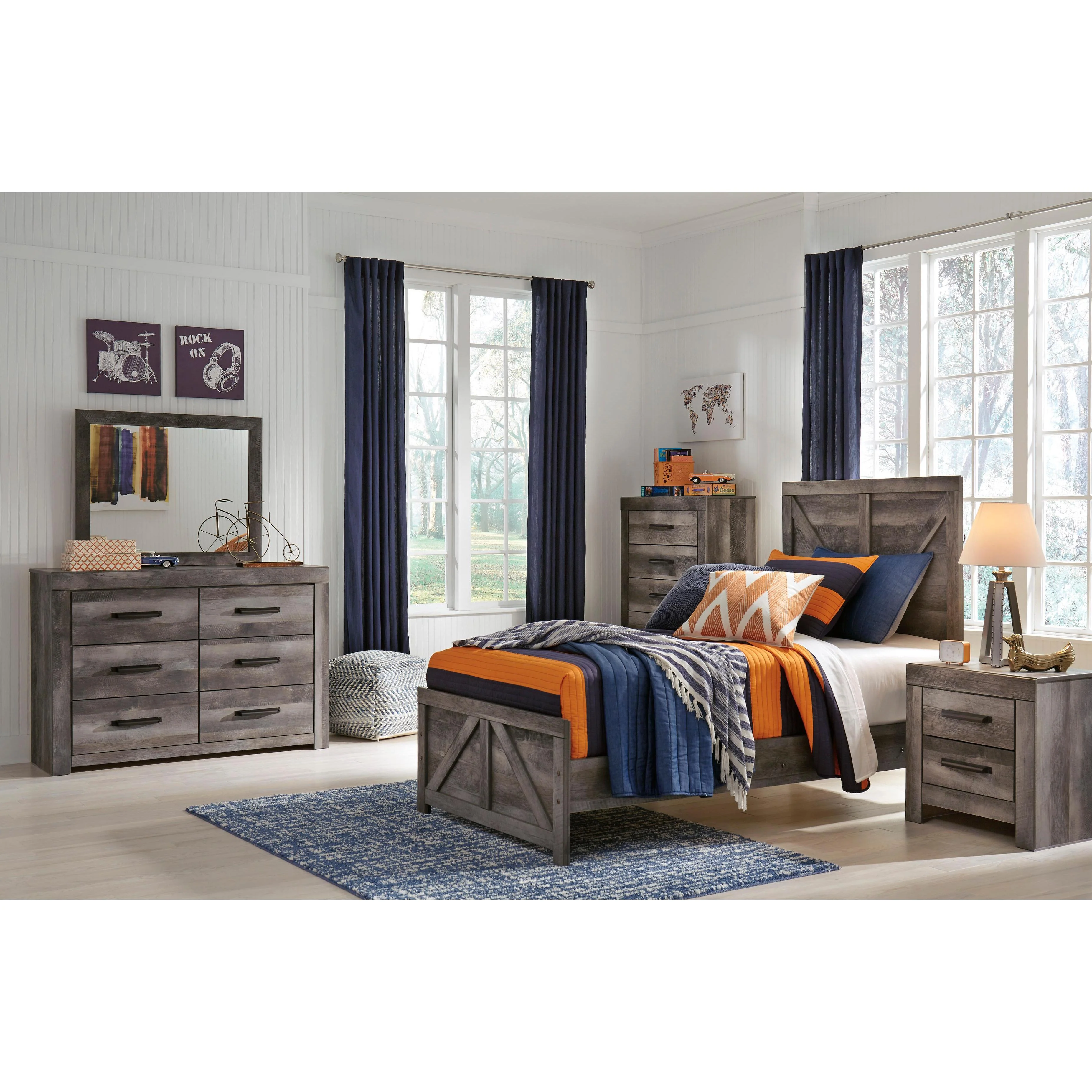 Signature Design by Ashley Wynnlow B440 6 pc Twin Crossbuck Panel Bedroom Set - Image 1