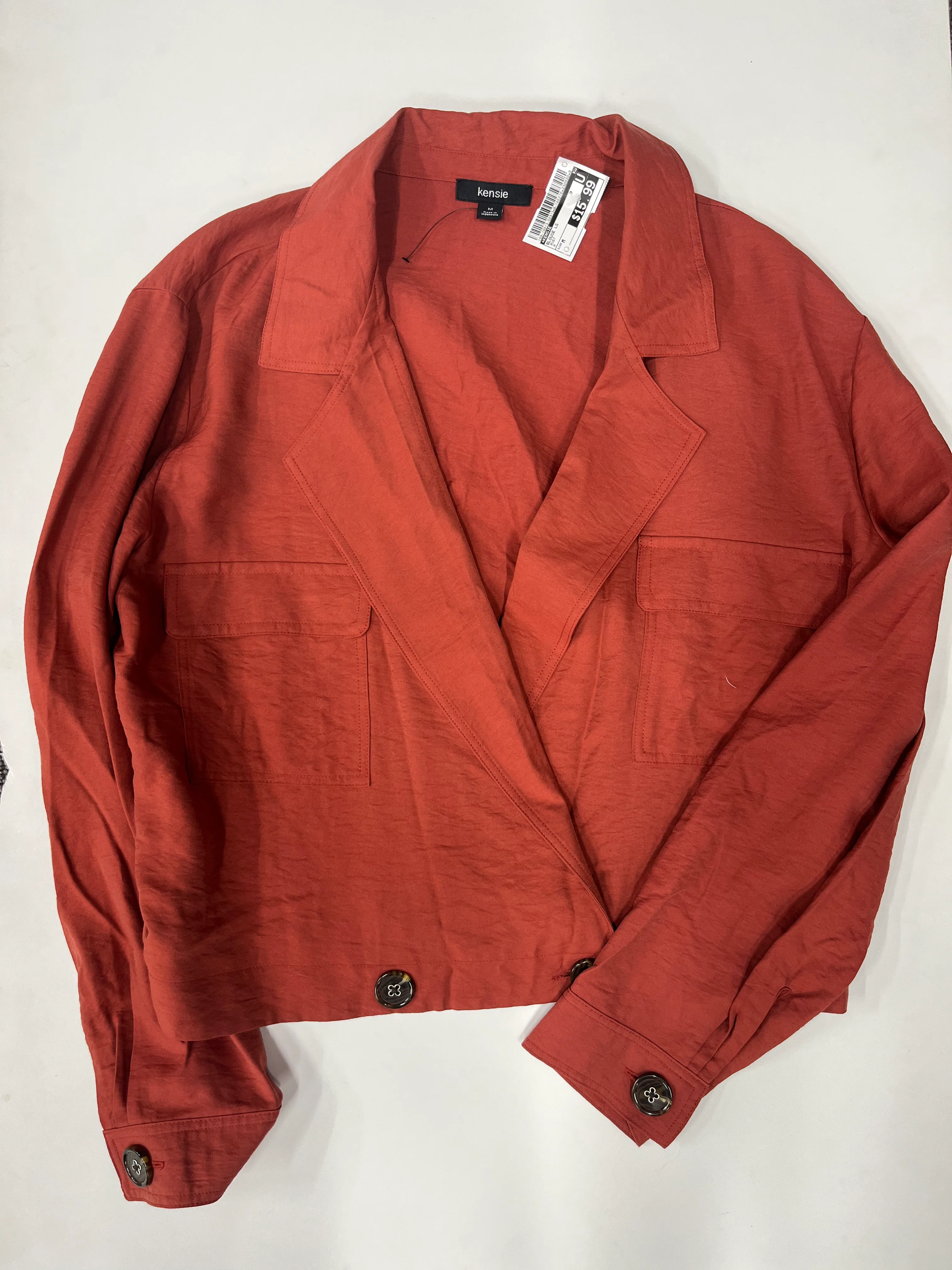 Kenzie Front Waist Button Cross-Over Blouse Rust Size M