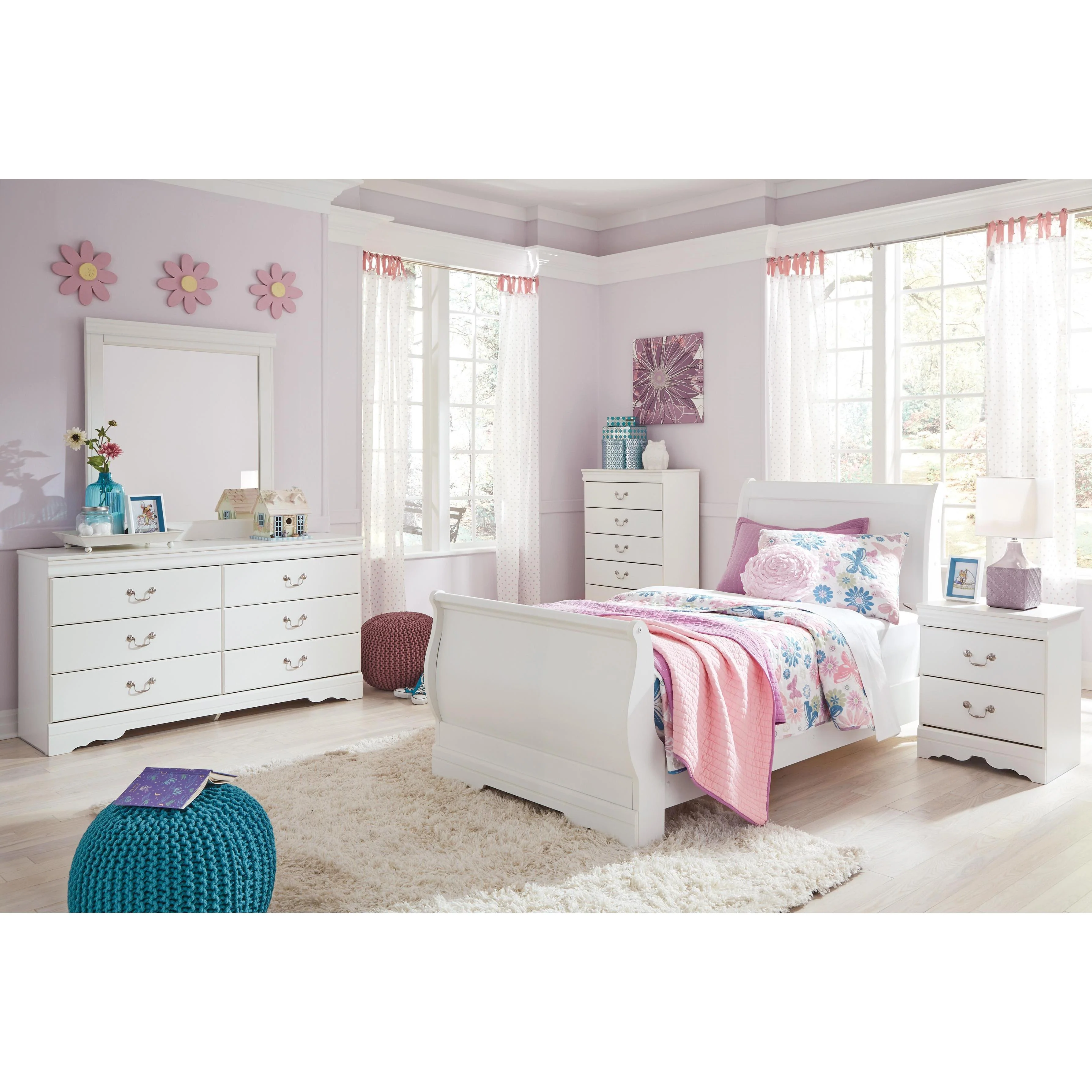 Signature Design by Ashley Anarasia B129B11 4 pc Twin Sleigh Bedroom Set - Image 1