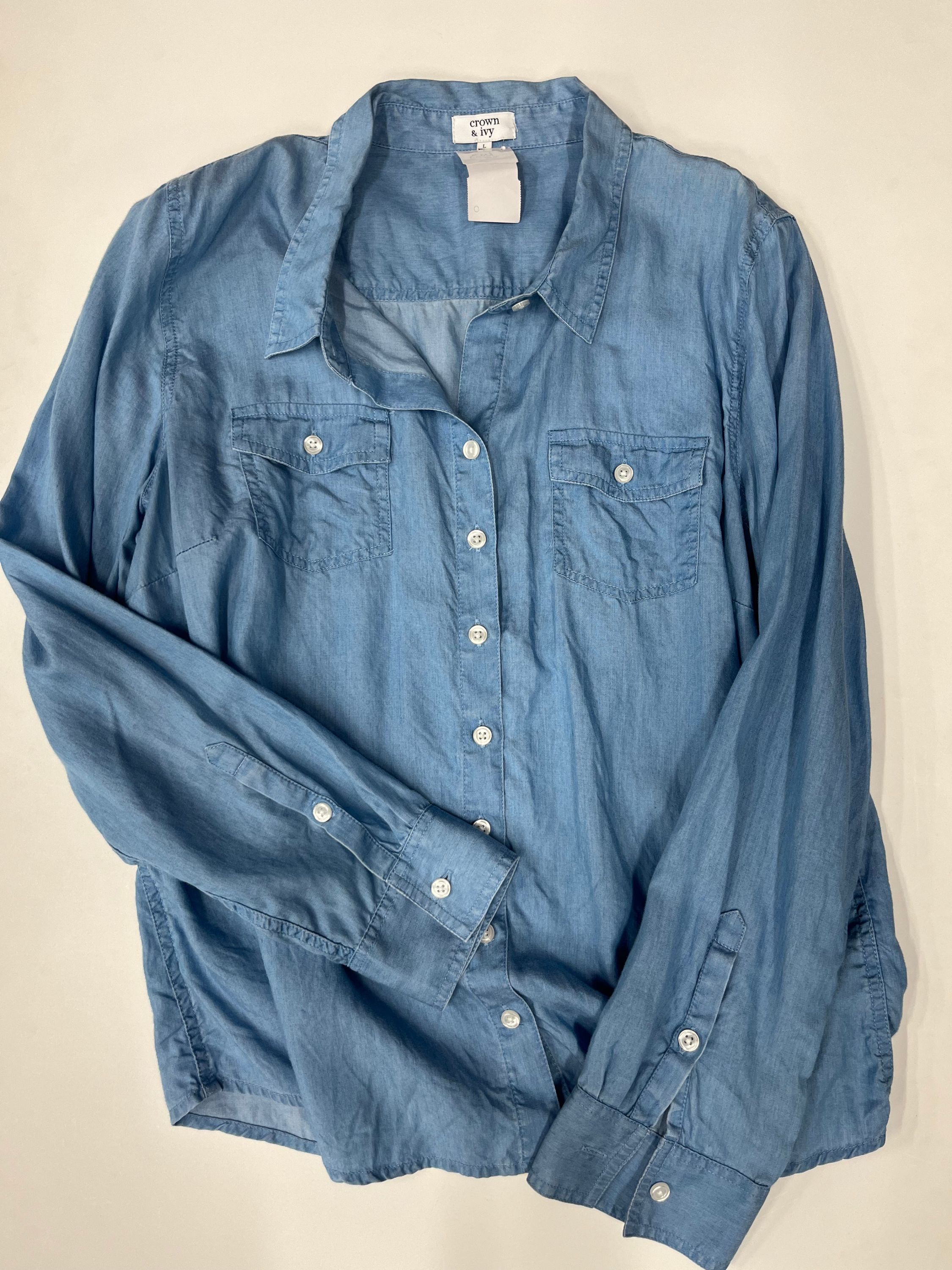 Crown And Ivy Front Button Long Sleeve Shirt Blue Size L - Image 1