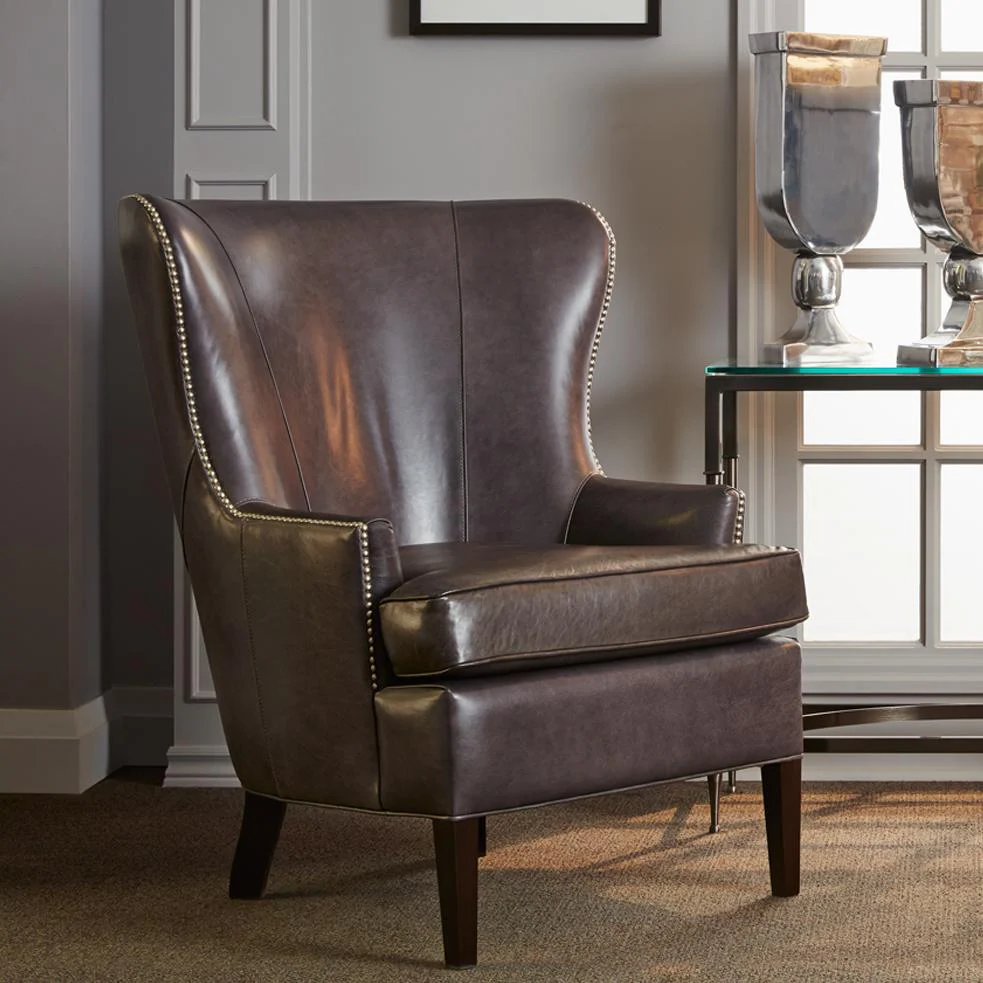 Brentwood Classics Darwyn Stationary Leather Accent Chair Darwyn L214-20 Accent Chair – Scarlet Fog