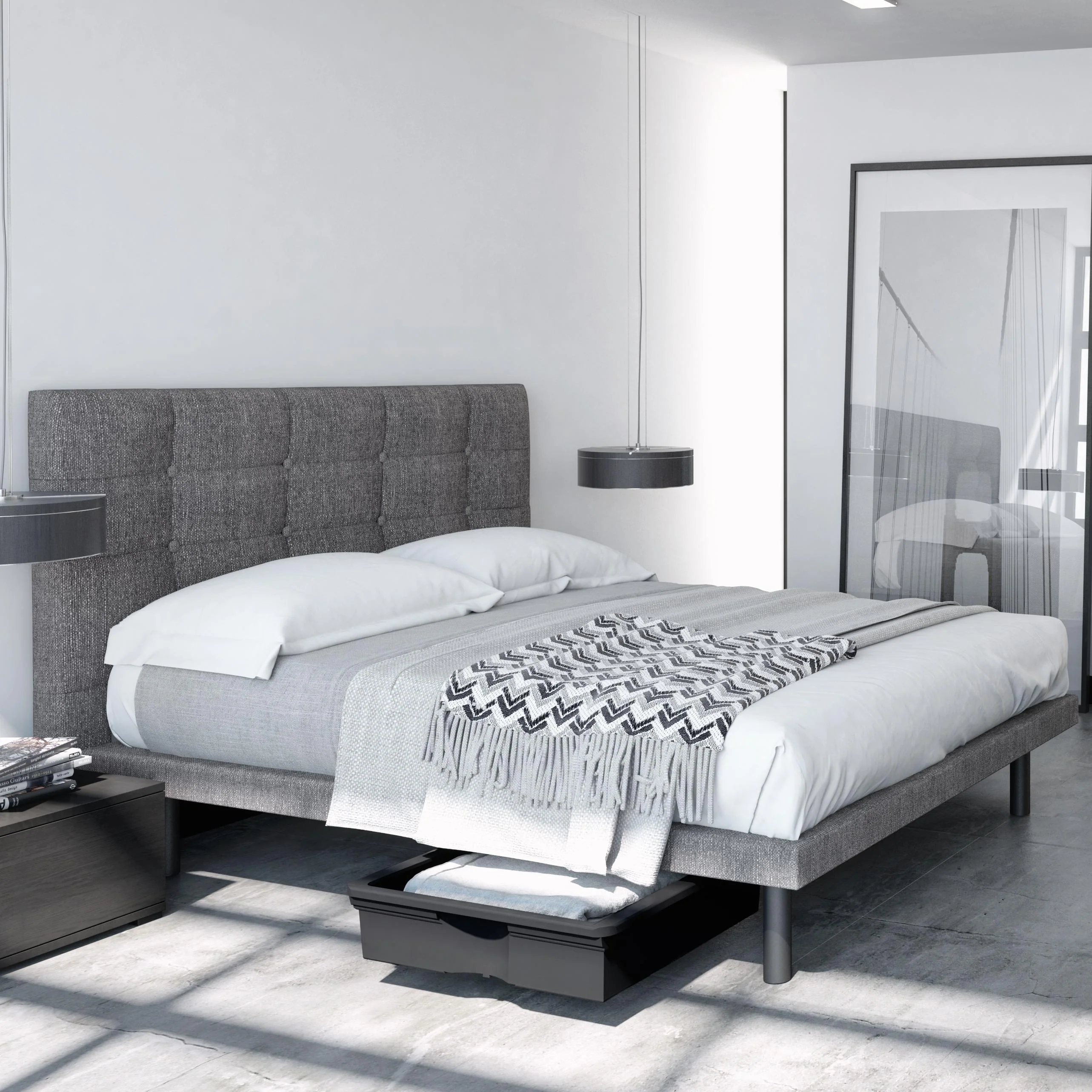 Julien Beaudoin Lyon Queen Upholstered Panel Bed Lyon Queen Panel Bed with Reflexx Base – Stallion Grey