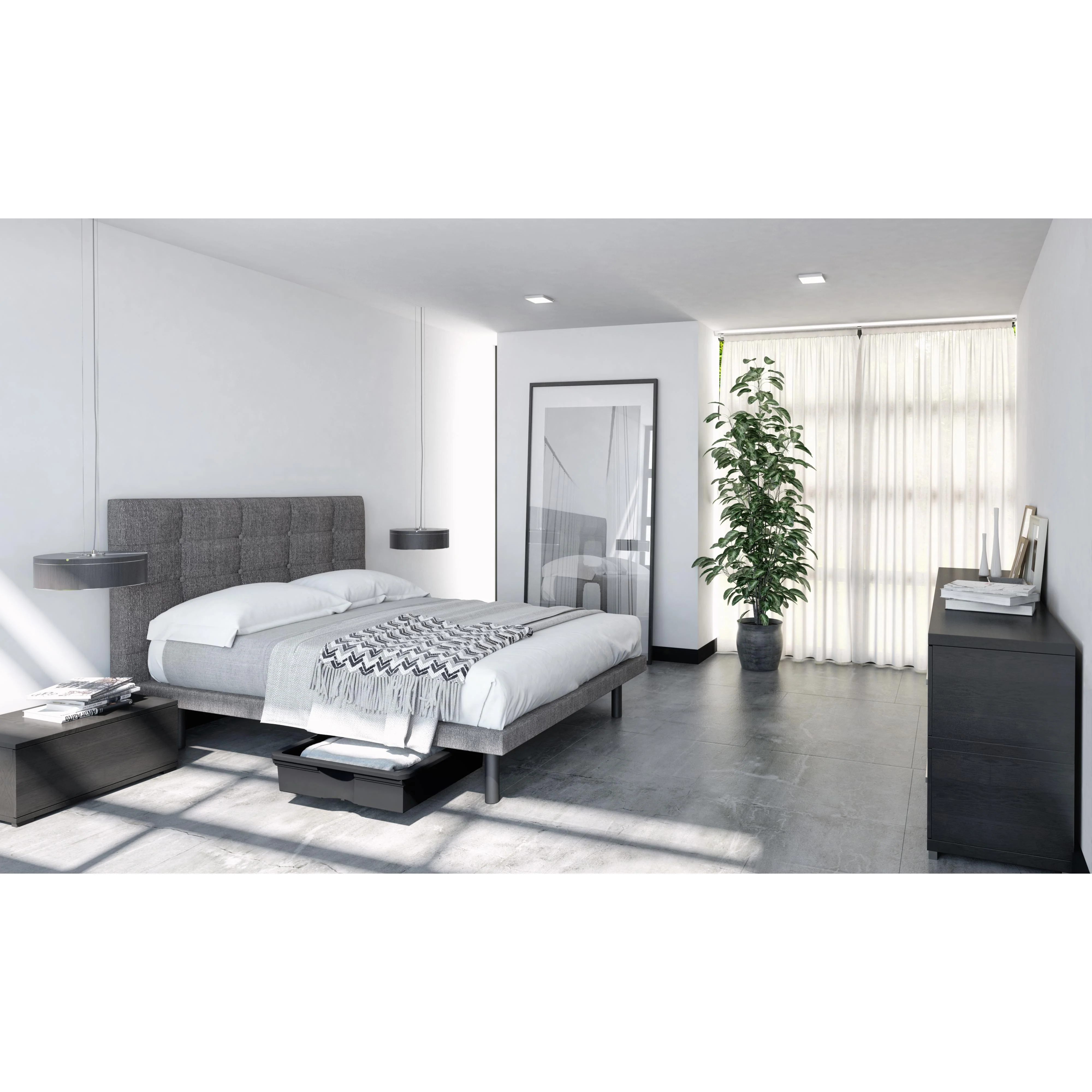 Julien Beaudoin Lyon Queen Upholstered Panel Bed Lyon Queen Panel Bed with Reflexx Base - Stallion Grey - Image 2