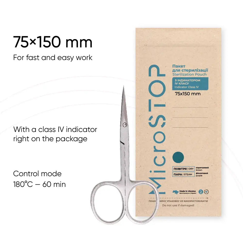 MicroStop ECO Sterilization Pouches Class 4 Indicator Kraft Bags 75×150 mm (100 Pcs)
