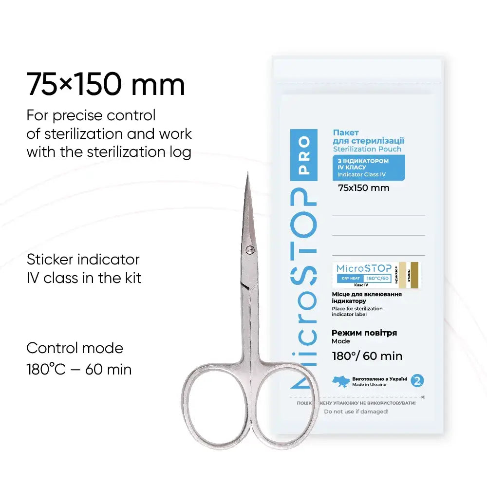 MicroStop PRO Sterilization Pouches Class 4 Indicator with Sticker- 75×150 mm (100 Pcs)
