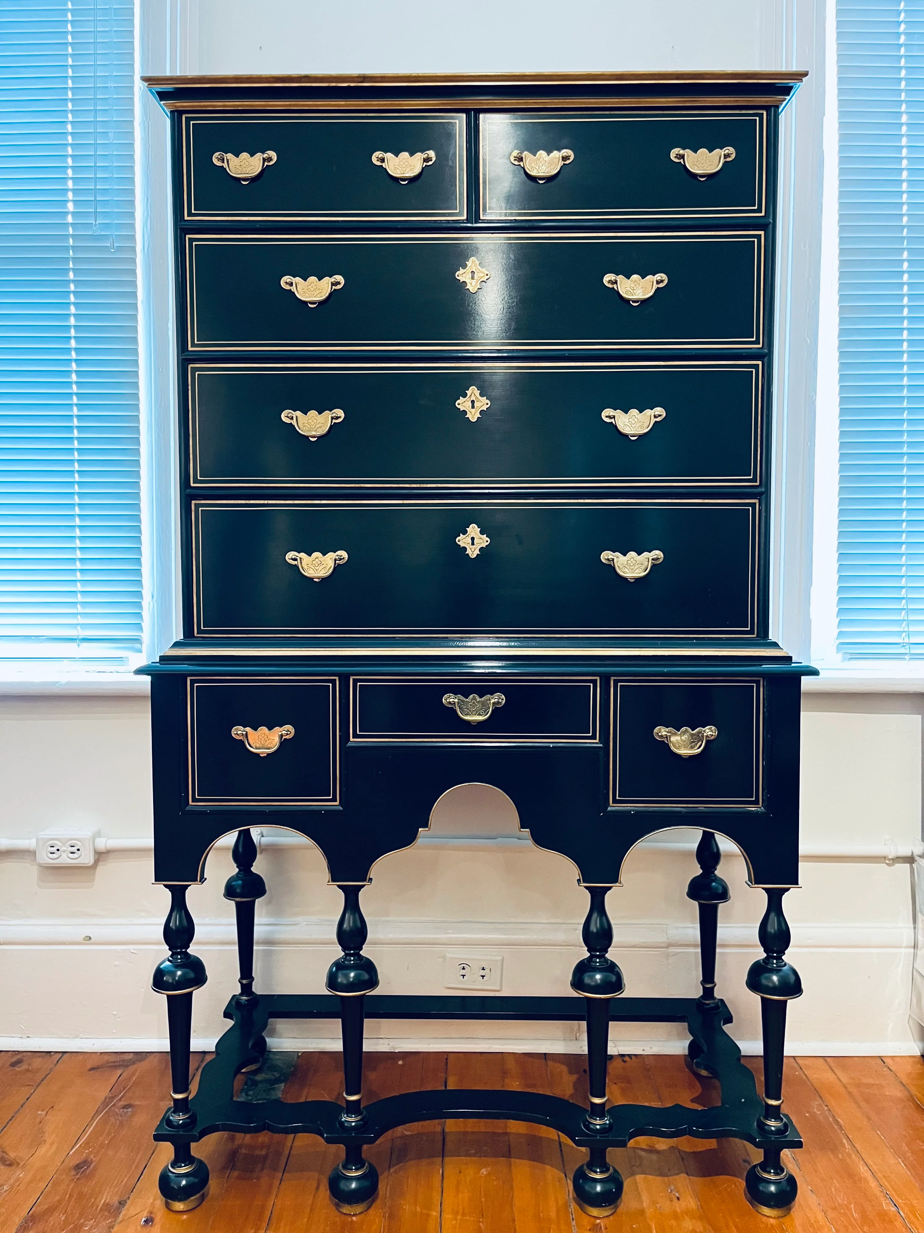 Baker Black Lacquer Highboy - Image 1