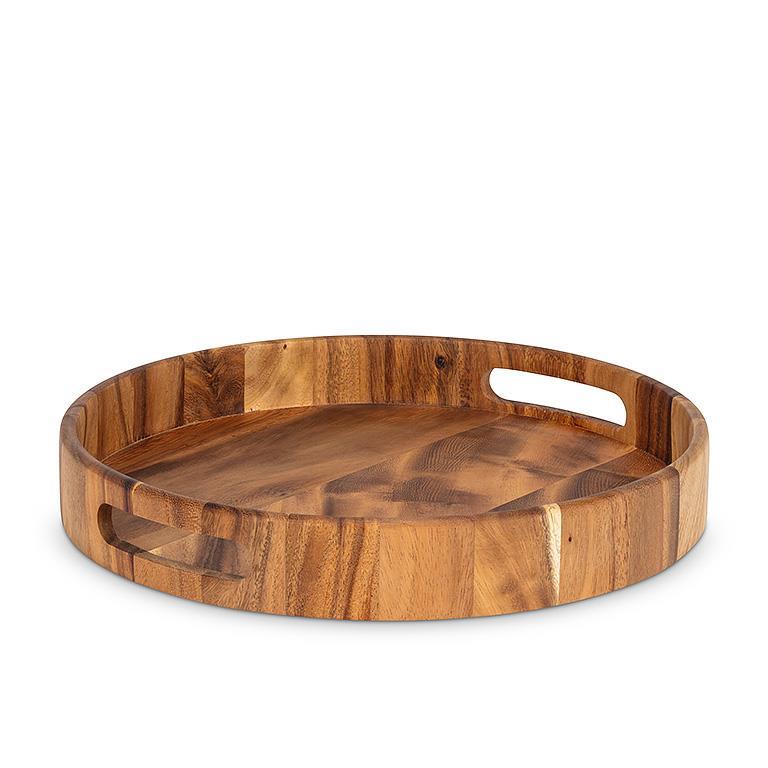 Round Serving Tray, Acacia Wood - Image 1