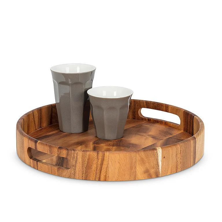 Round Serving Tray, Acacia Wood - Image 2