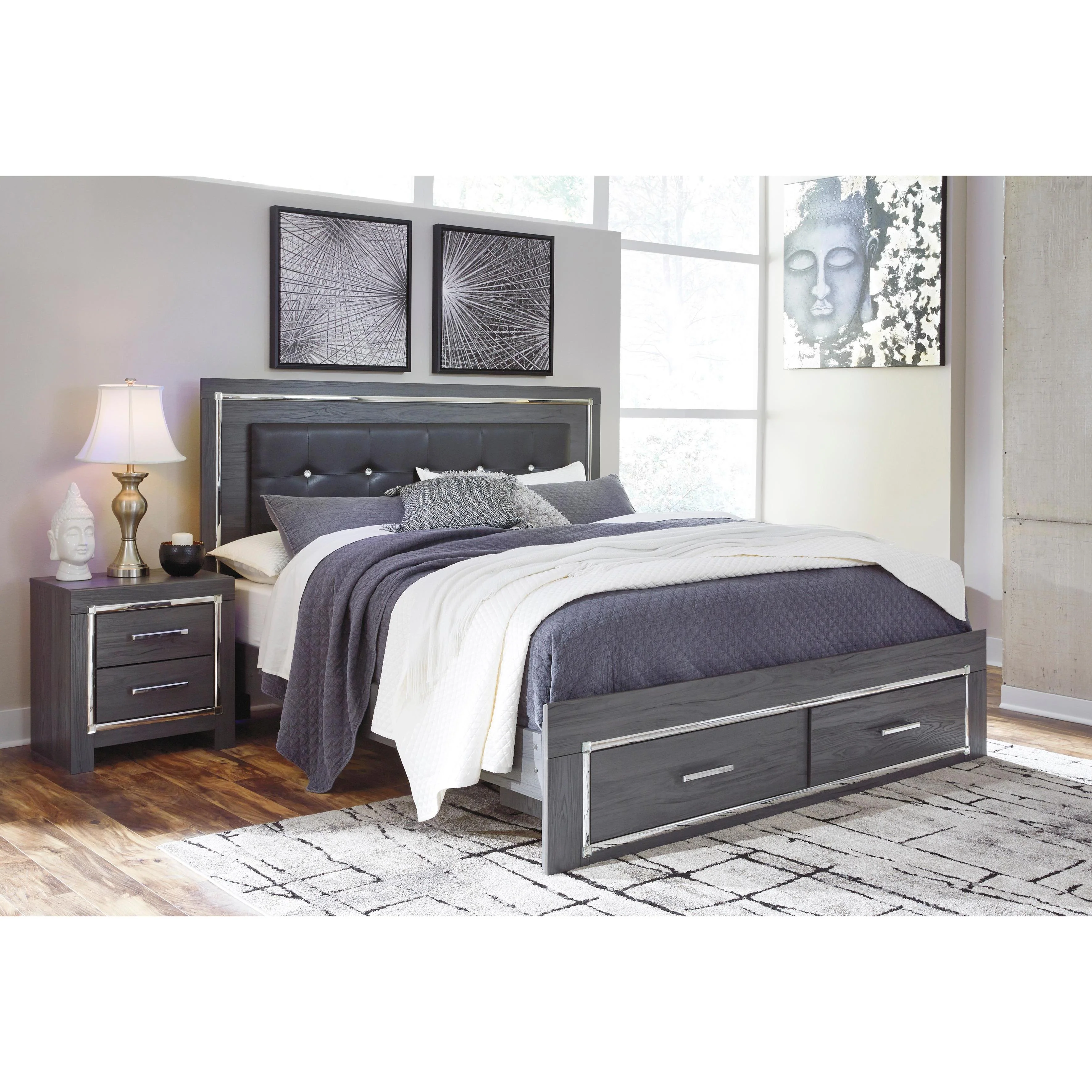 Signature Design by Ashley Lodanna B214B13 King Panel Bed with 2 Storage Drawers - Image 1