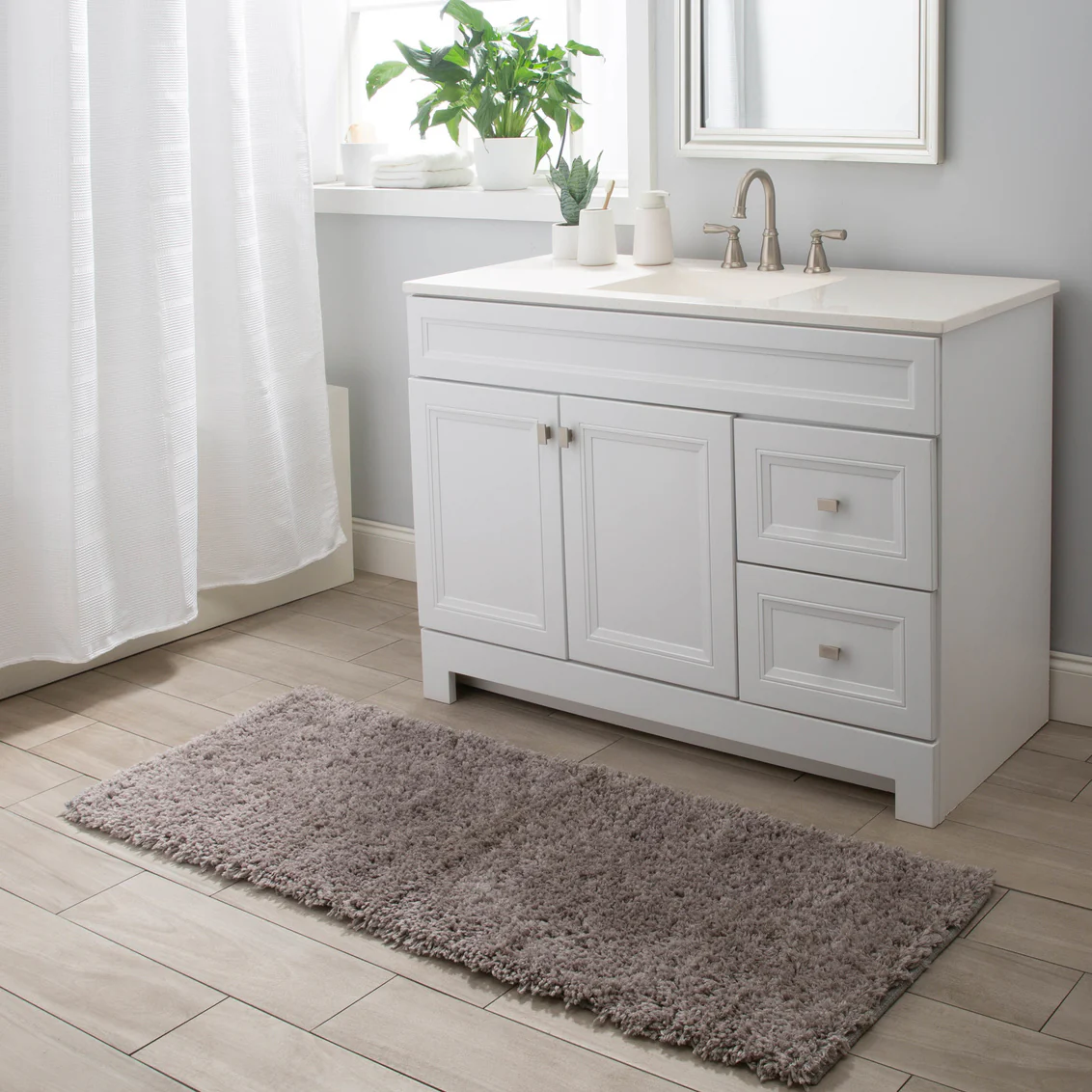 Double Sink Bath Mat, Plush Grey - Image 3