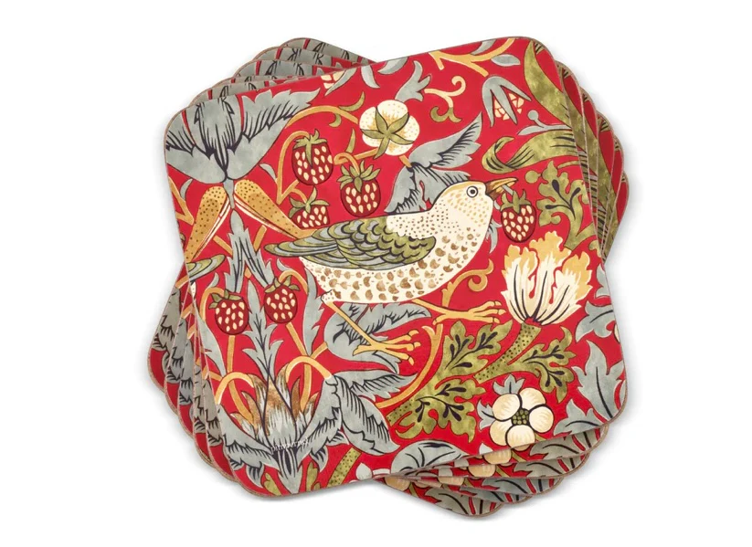 Strawberry Thief Red Coasters