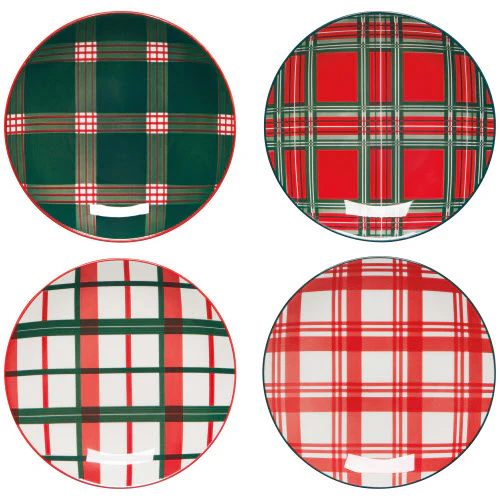 Plate Set, Appetizer, Holiday Plaid - Image 1