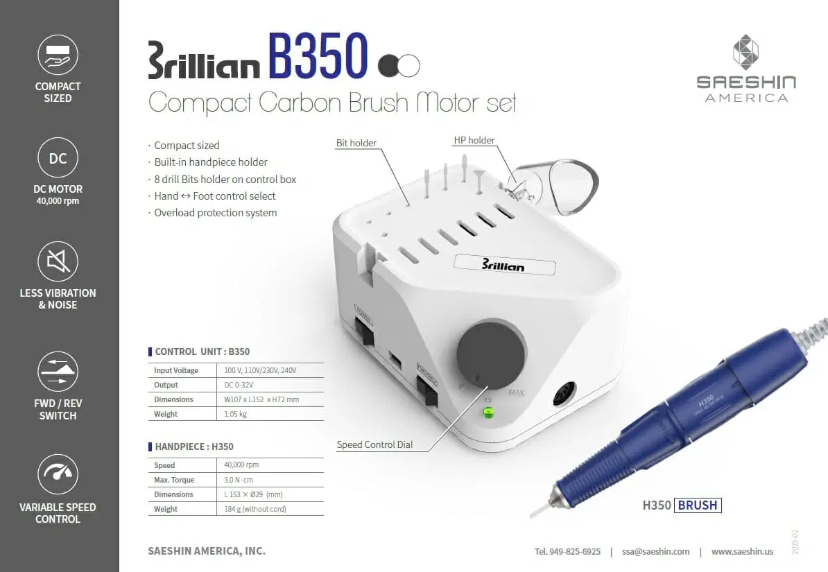 Saeshin BRILLIAN B350 / H350 Blue 35K Nail Drill - Image 3