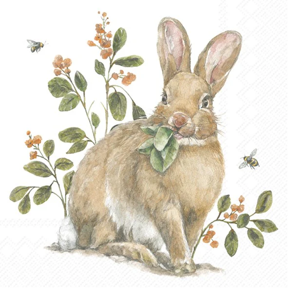 Cocktail Napkin, Garden Bunny