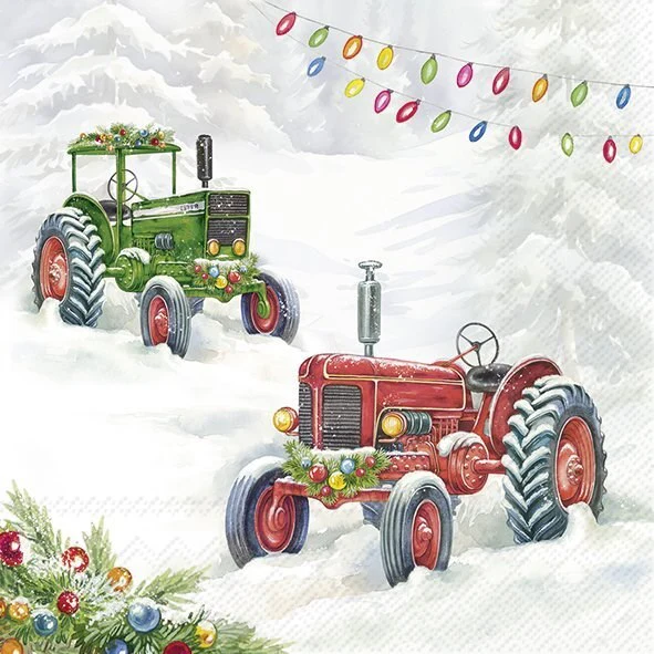 Cocktail Napkin, Festive Tractors