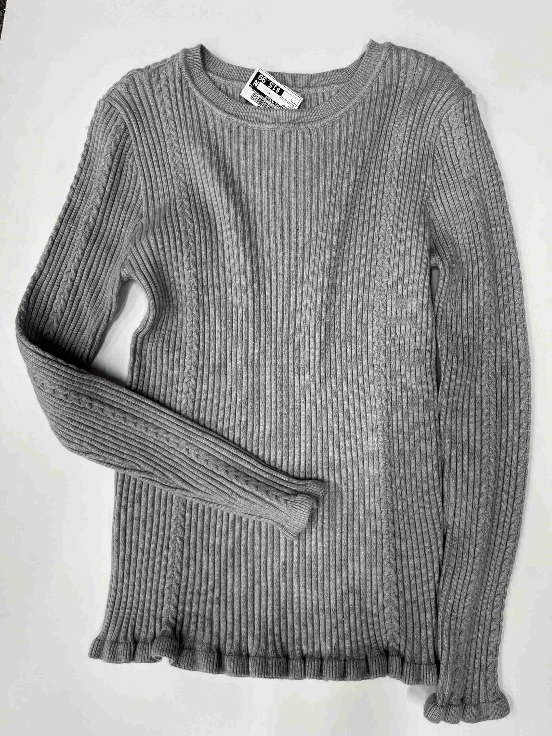 Olivia Warren Ribbed Knit Long Sleeve Top Grey Size L - Image 1