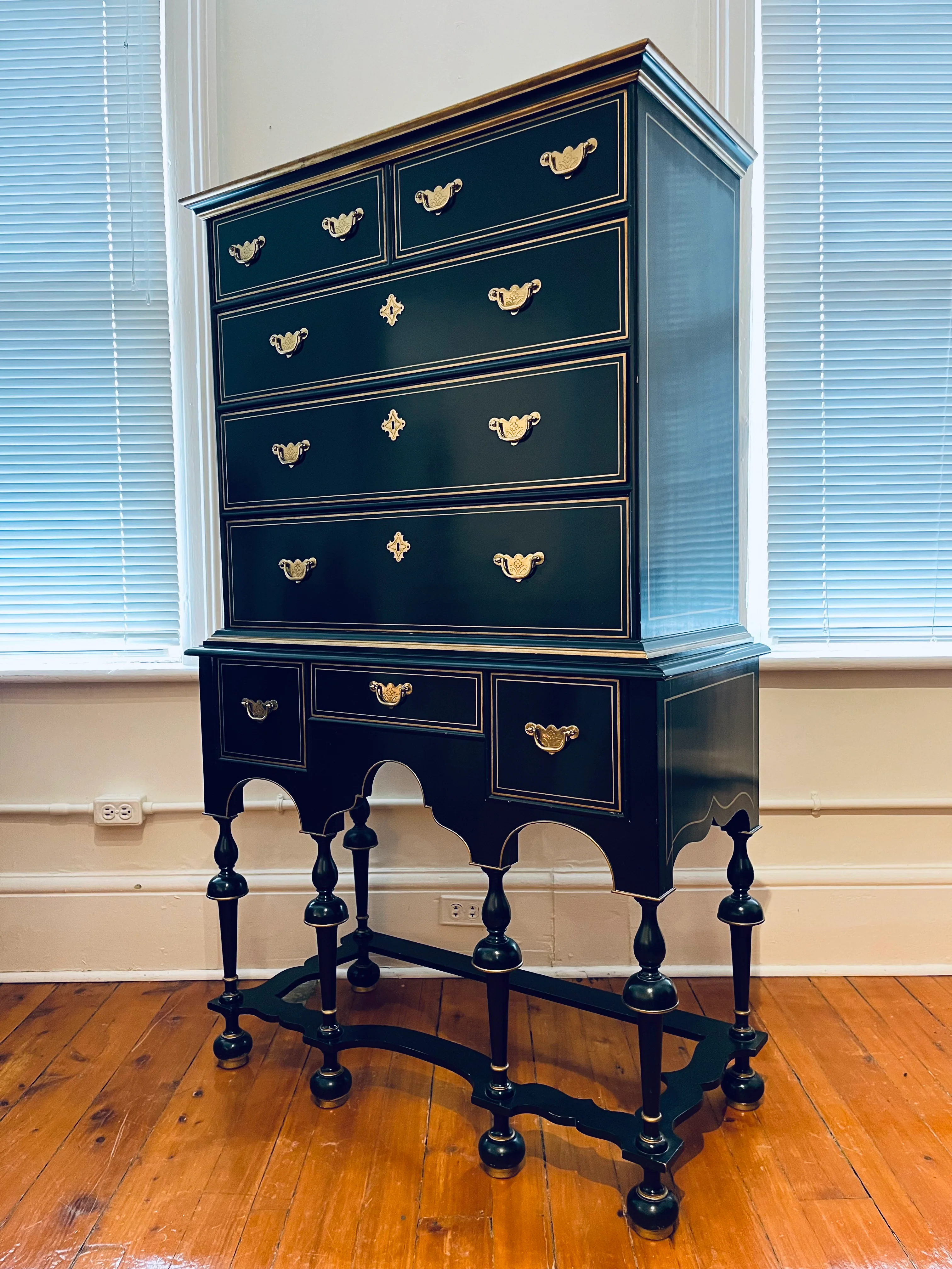 Baker Black Lacquer Highboy - Image 2