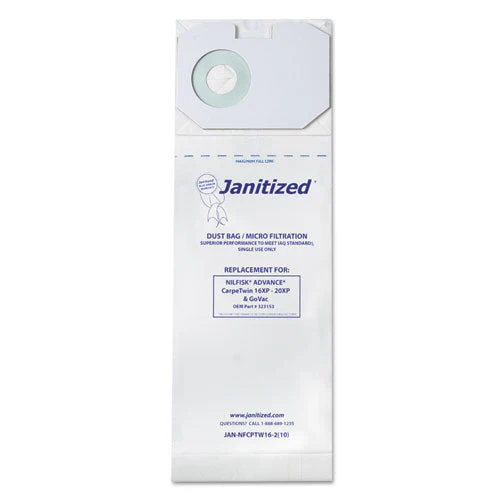 Vacuum Filter Bags Designed To Fit Nilfisk Carpetwin Upright 16xp/20xp, 100/carton - Image 1