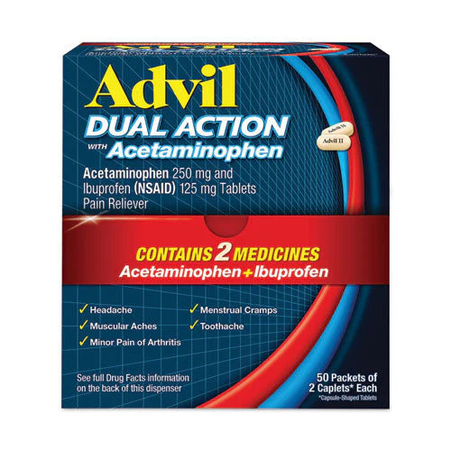 Dual Action With Acetaminophen And Ibuprofen Caplets, 50 Packets Of 2 Caplets - Image 1