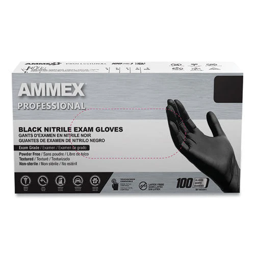 Nitrile Exam Gloves, Powder-free, 3 Mil, Medium, Black, 100/box, 10 Boxes/carton - Image 1
