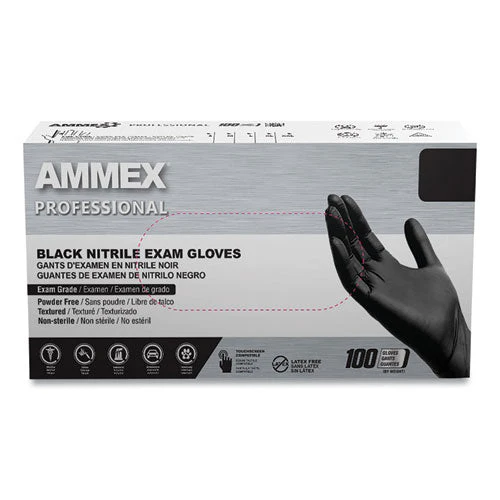 Nitrile Exam Gloves, Powder-free, 3 Mil, Large, Black, 100/box, 10 Boxes/carton - Image 1