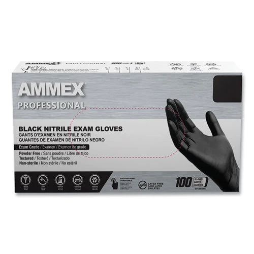 Nitrile Exam Gloves, Powder-free, 3 Mil, X-large, Black, 100/box, 10 Boxes/carton - Image 1