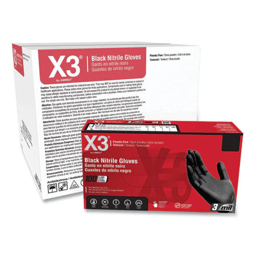Industrial Nitrile Gloves, Powder-free, 3 Mil, Medium, Black, 100/box, 10 Boxes/carton - Image 1